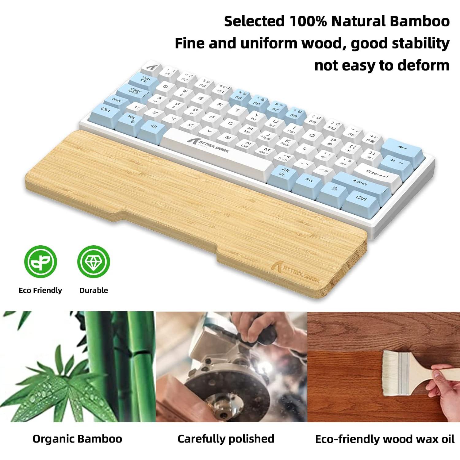 Reposapiés Ergonómico de Bambú Attack Shark para Teclado 61 Teclas