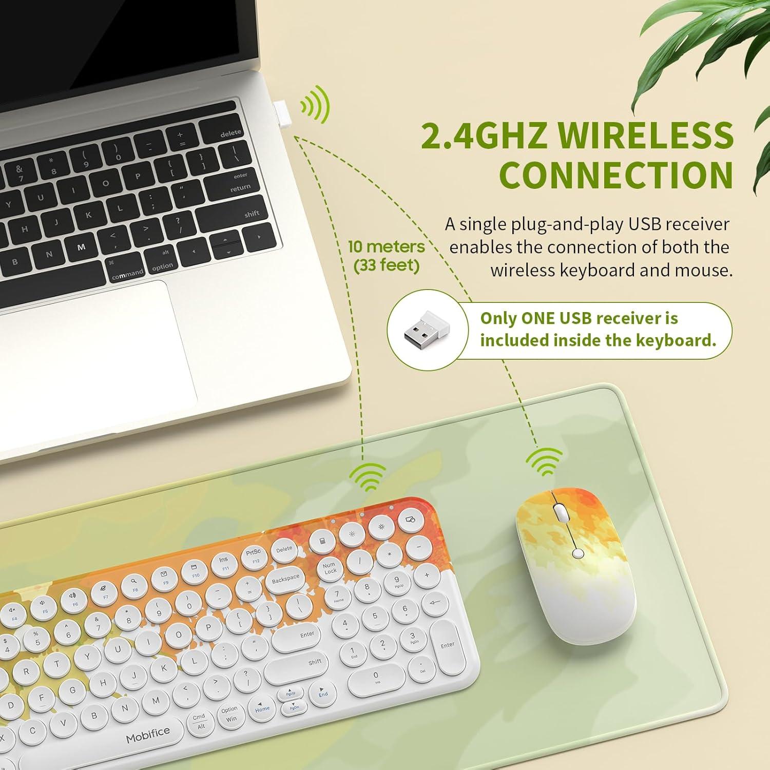 Combo Teclado y Ratón Inalámbrico Mobifice Naranja Graffiti