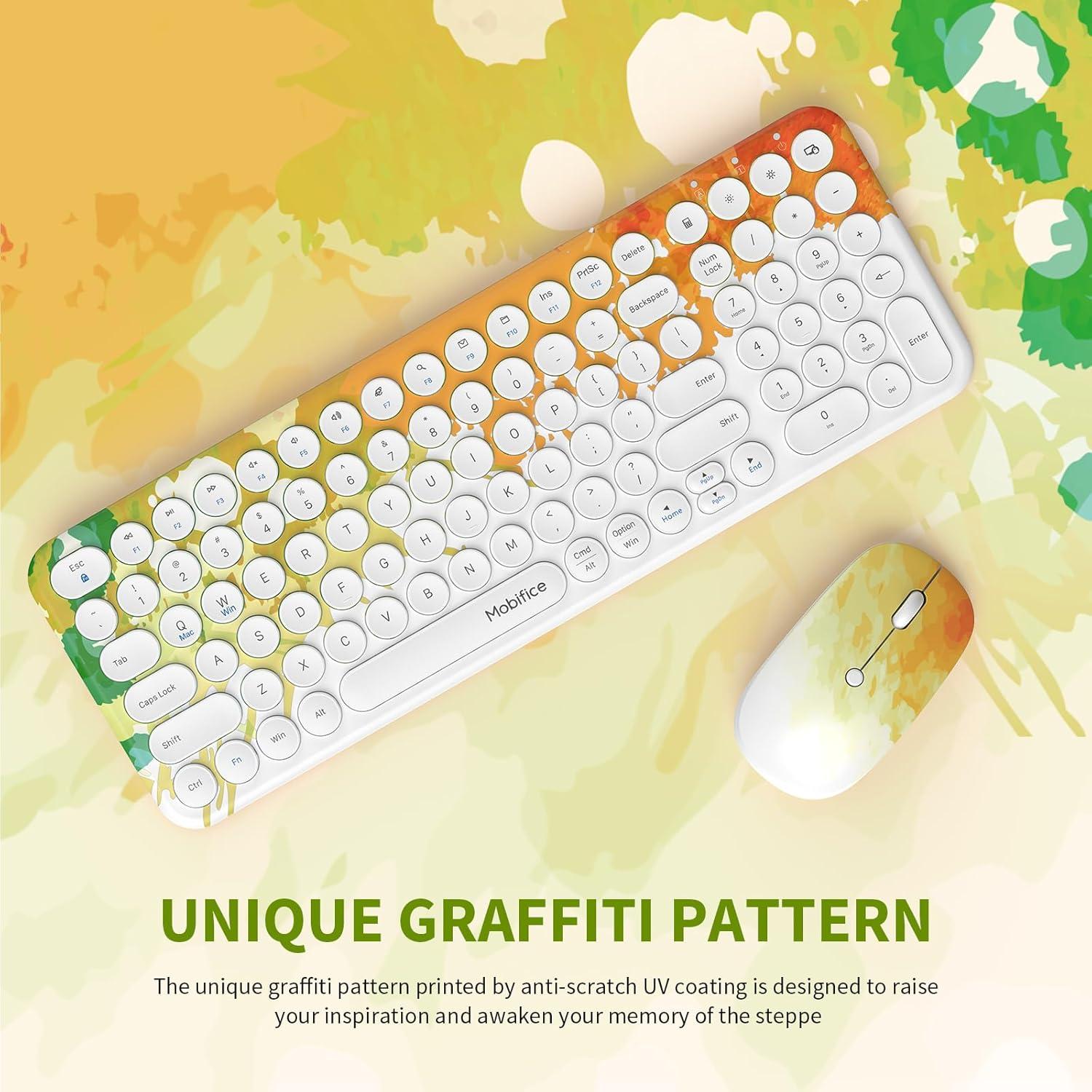 Combo Teclado y Ratón Inalámbrico Mobifice Naranja Graffiti
