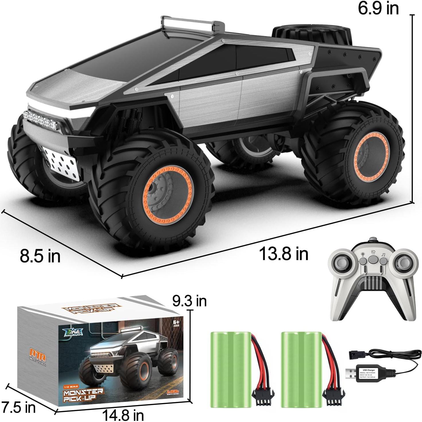 Coche de Juguete Pickup RC QuirkyGlee 1:12 Todo Terreno 4WD