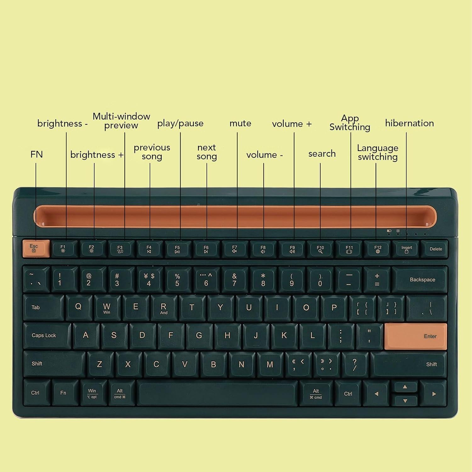 Teclado Bluetooth Inalámbrico Dpofirs 79 Teclas Verde Oscuro