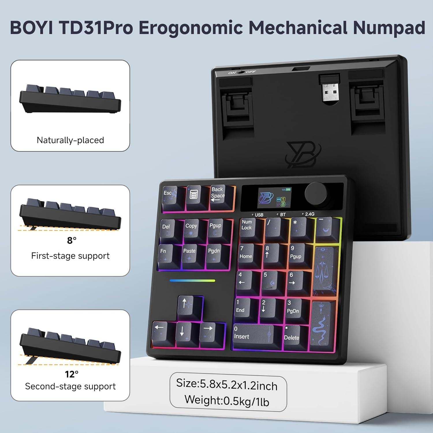 Teclado Numérico Mecánico BOYI TD31Pro Inalámbrico RGB