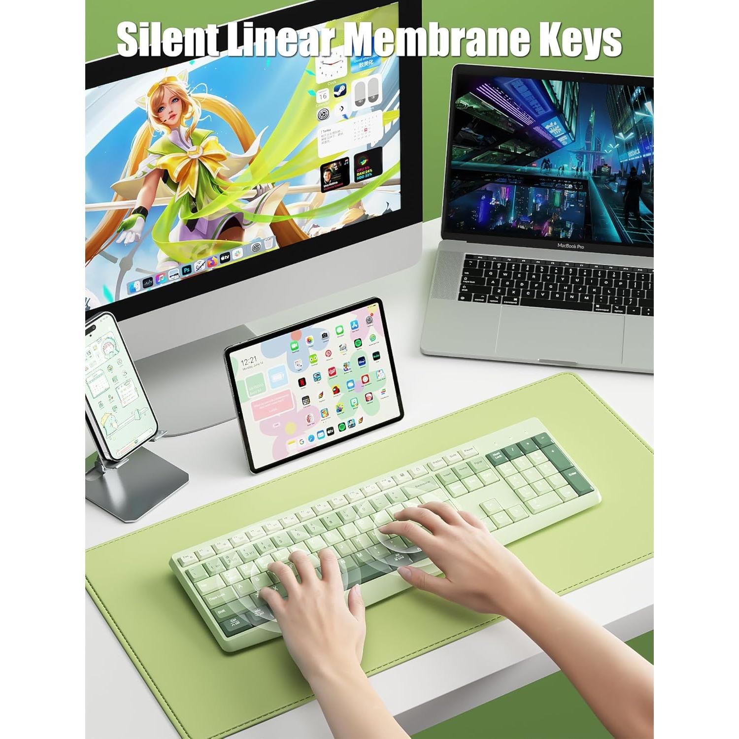 Teclado Inalámbrico TISHLED K161D 106 Teclas Verde Matcha