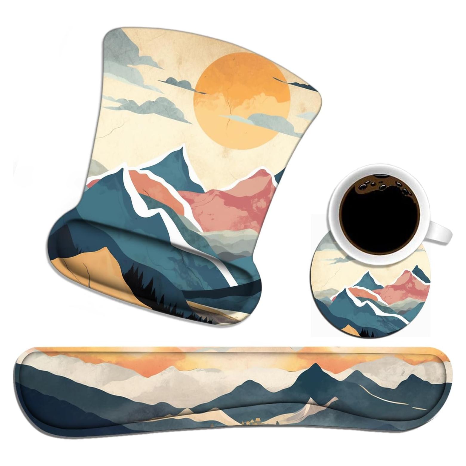 Juego de Reposamuñecas Ergonomico WEUIUJKILO - Amanecer en la Montaña