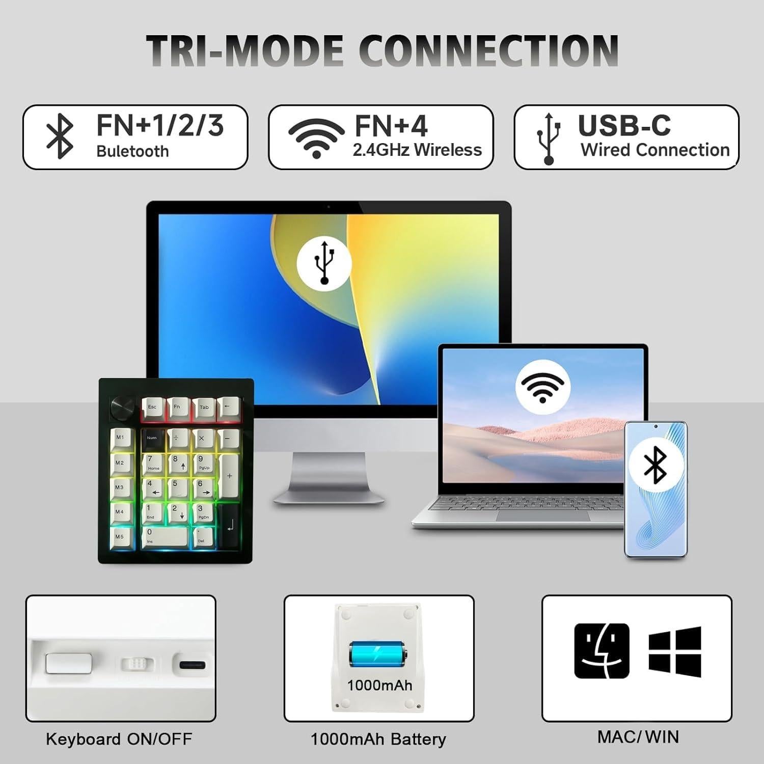 Teclado Numérico Inalámbrico BOYI GMK26 RGB Recargable