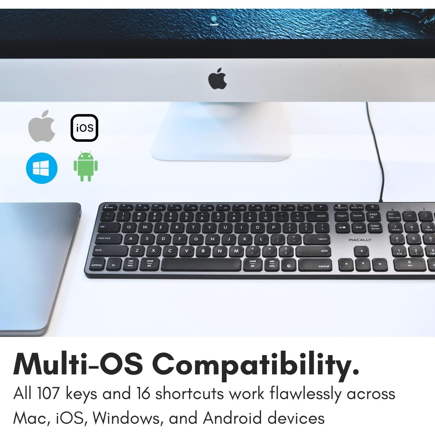 Teclado Macally USB-C con Hub 3 Puertos y Retroiluminado