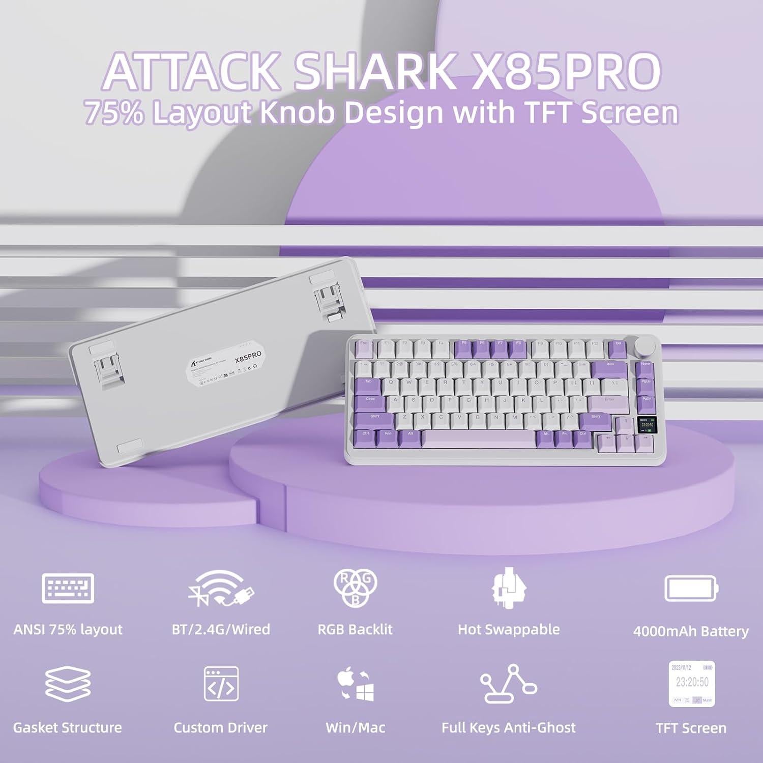 Teclado Mecánico Inalámbrico ATTACK SHARK X85PRO 75% RGB