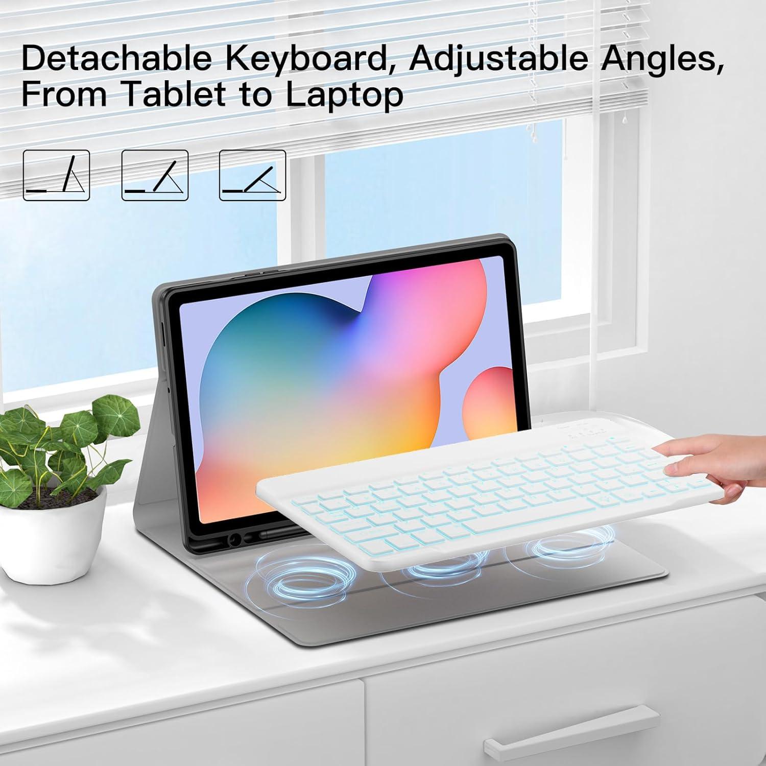 Funda Teclado Retroiluminado JUQITECH para Galaxy Tab S6 Lite 10.4 Rosa