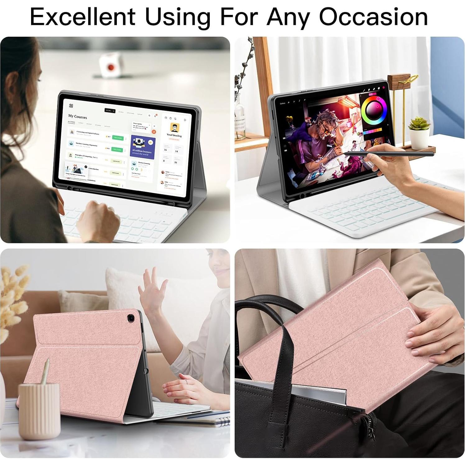 Funda Teclado Retroiluminado JUQITECH para Galaxy Tab S6 Lite 10.4 Rosa