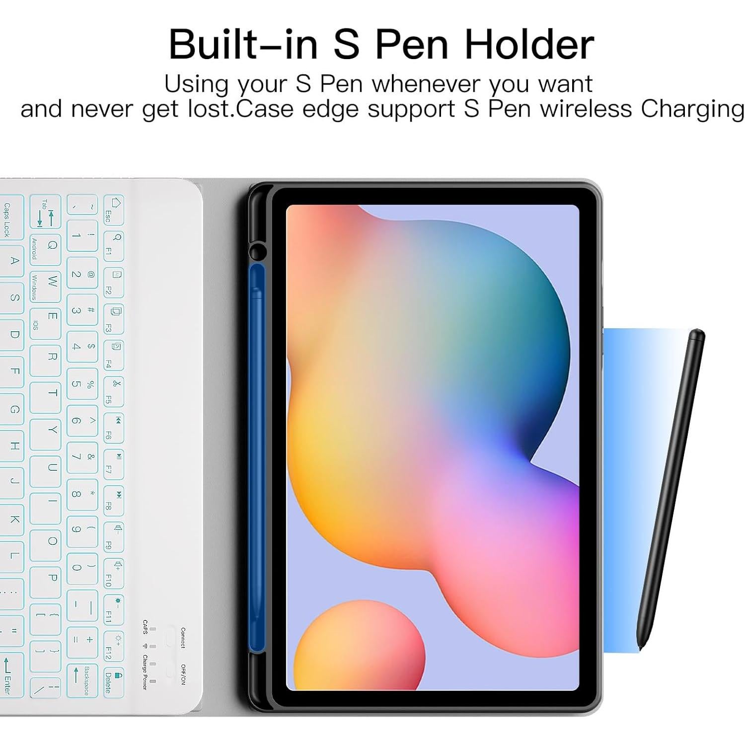 Funda Teclado Retroiluminado JUQITECH para Galaxy Tab S6 Lite 10.4 Rosa