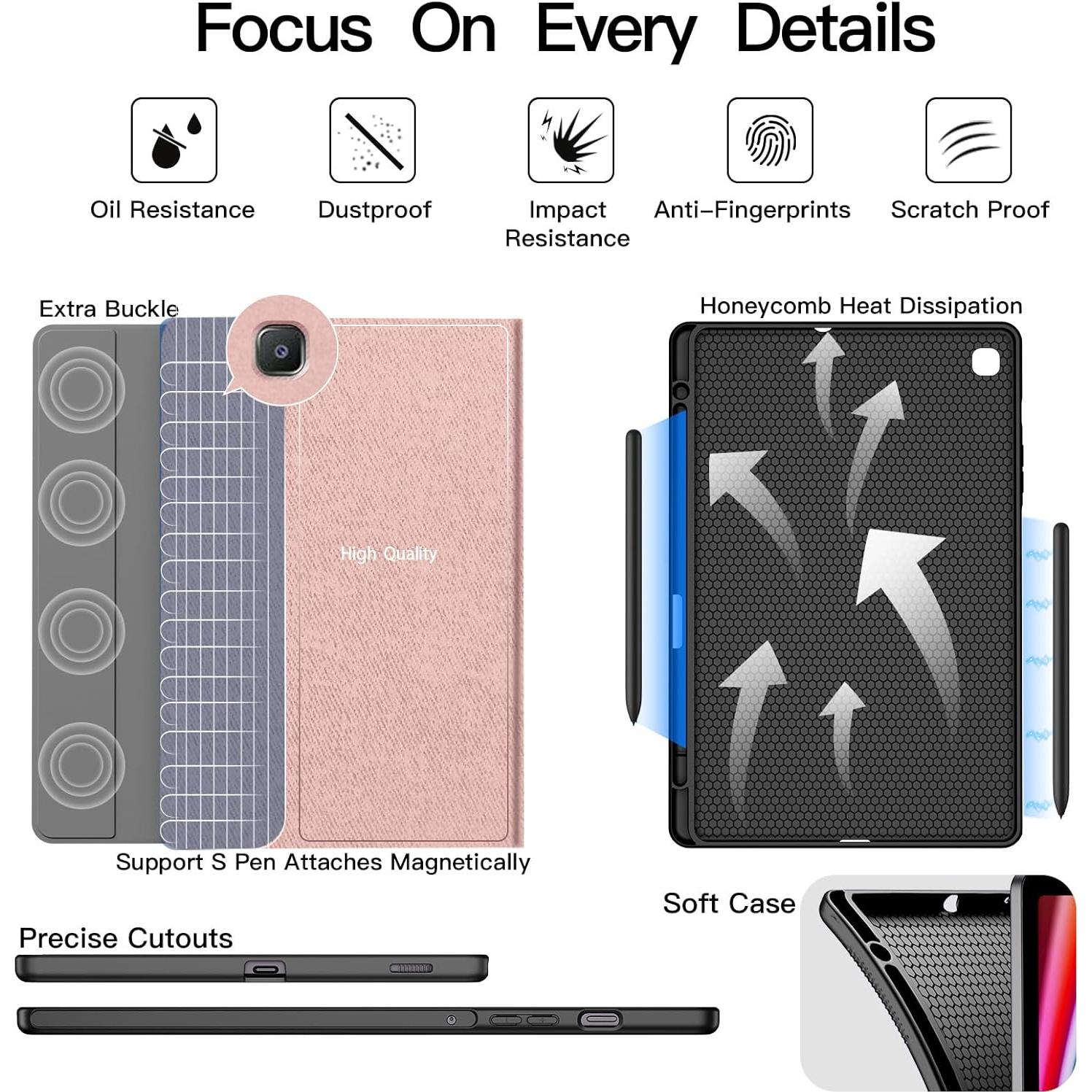 Funda Teclado Retroiluminado JUQITECH para Galaxy Tab S6 Lite 10.4 Rosa