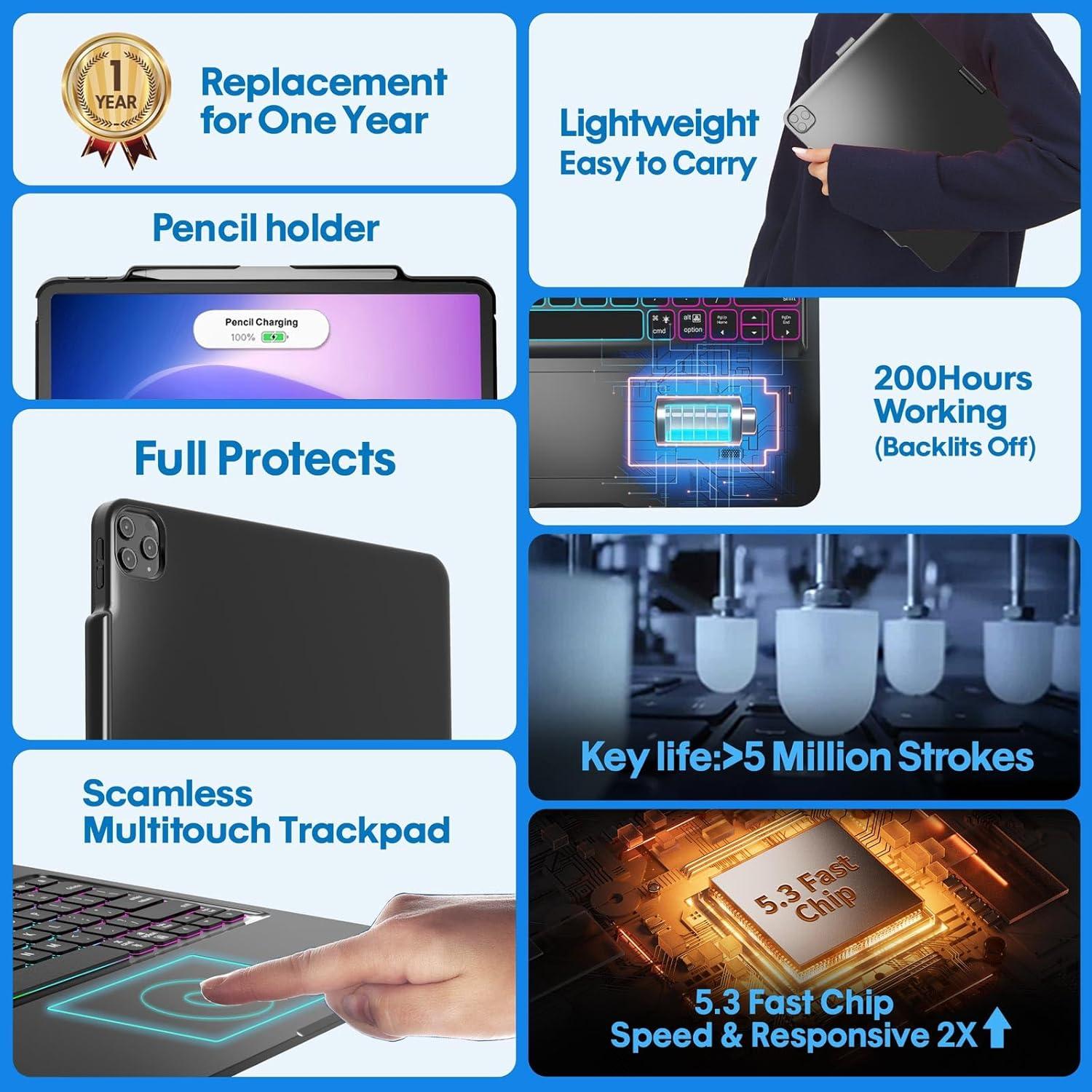 Funda Teclado BABG para iPad Pro 12.9" y Air 13" - Retroiluminada