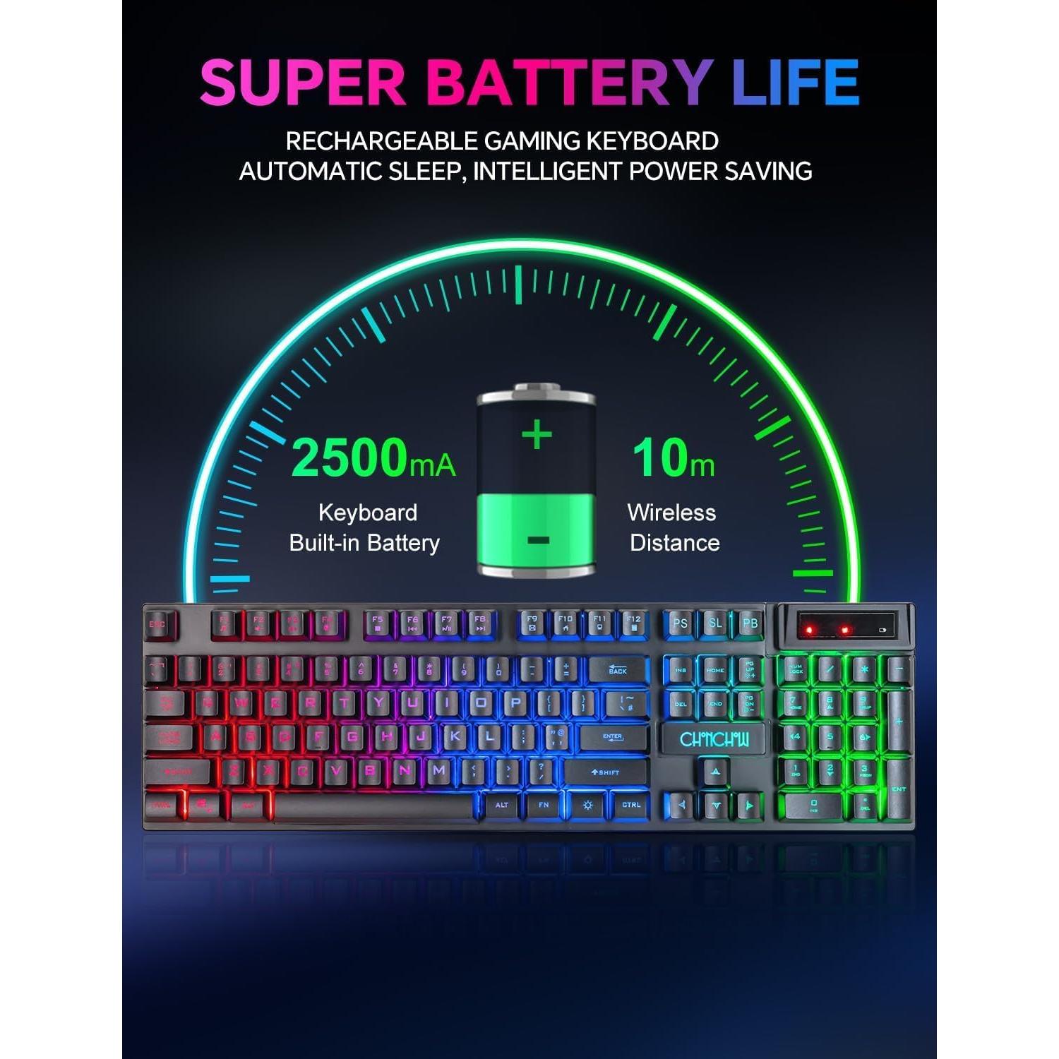 Teclado Inalámbrico CHONCHOW G221e Recargable 104 Teclas LED