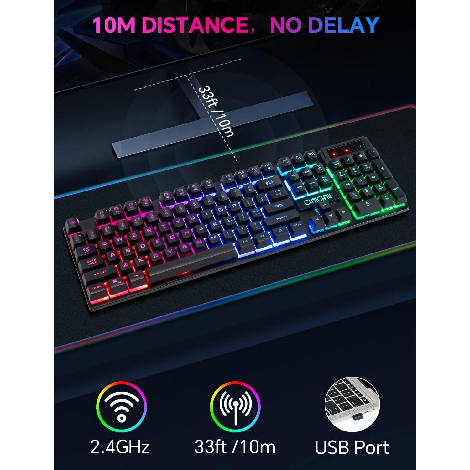 Teclado Inalámbrico CHONCHOW G221e Recargable 104 Teclas LED