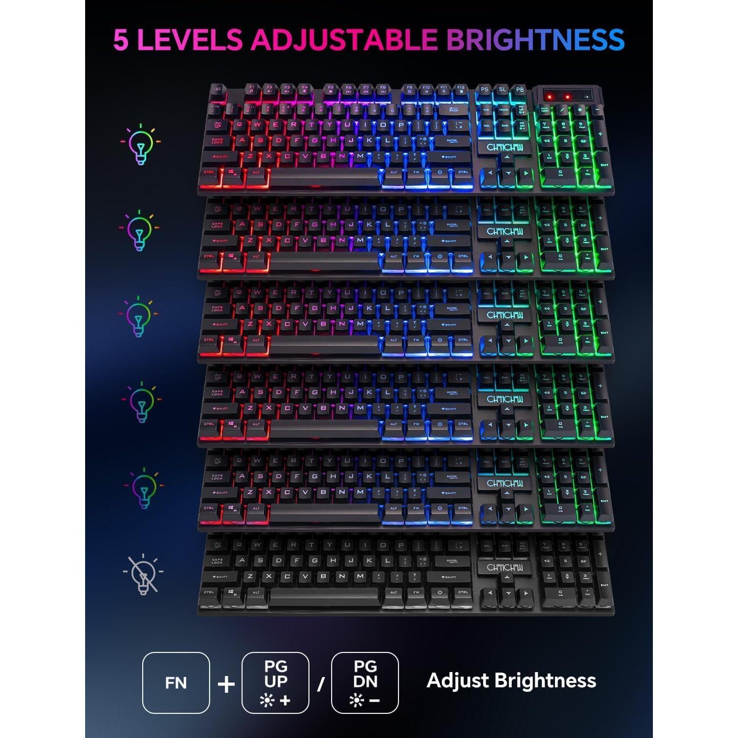 Teclado Inalámbrico CHONCHOW G221e Recargable 104 Teclas LED