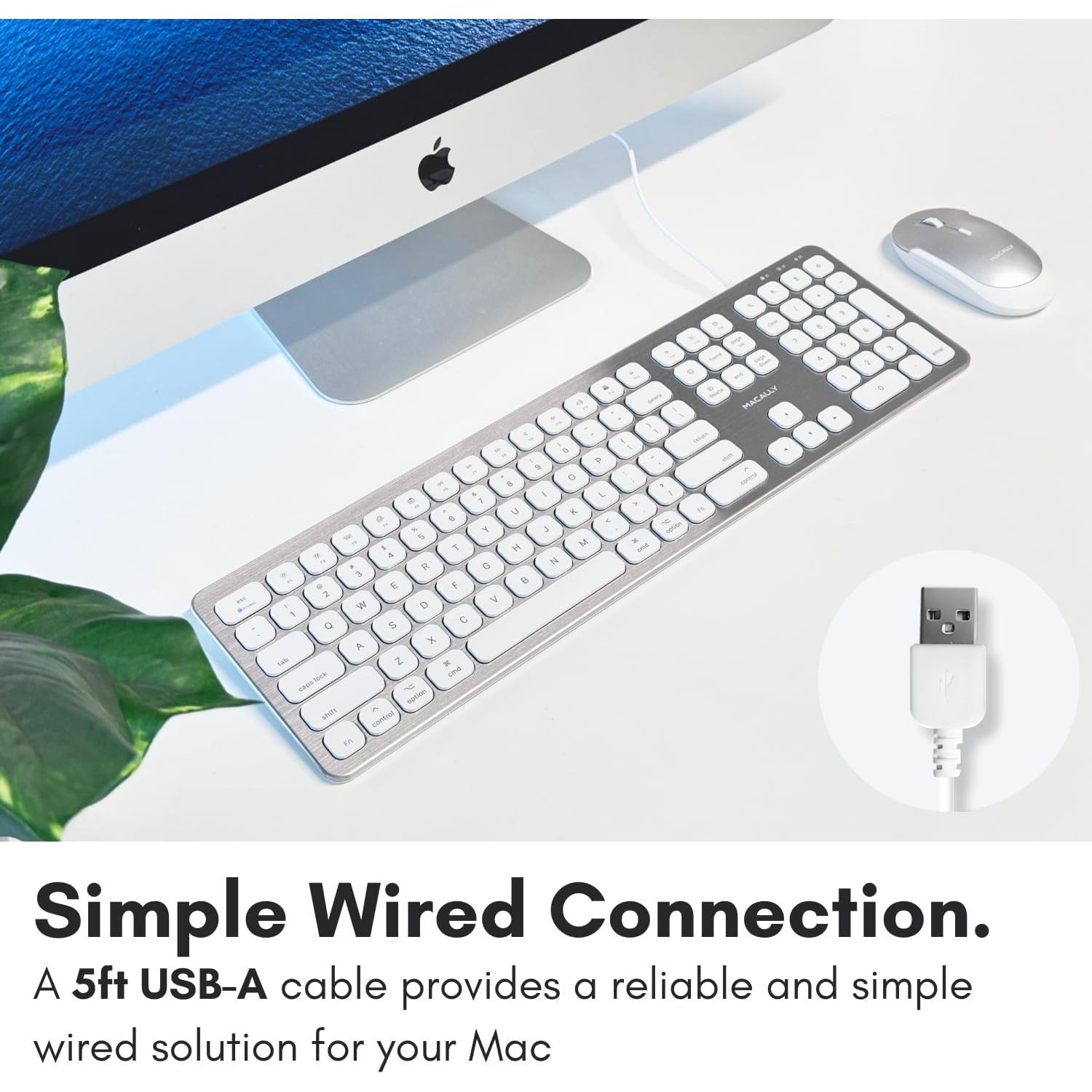 Teclado con cable Macally WKEYHUBMB para Mac - 2 puertos USB