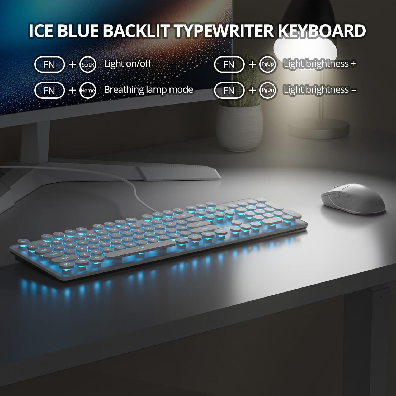 Teclado Retro Iluminado Ussixchare Blanco 104 Teclas USB