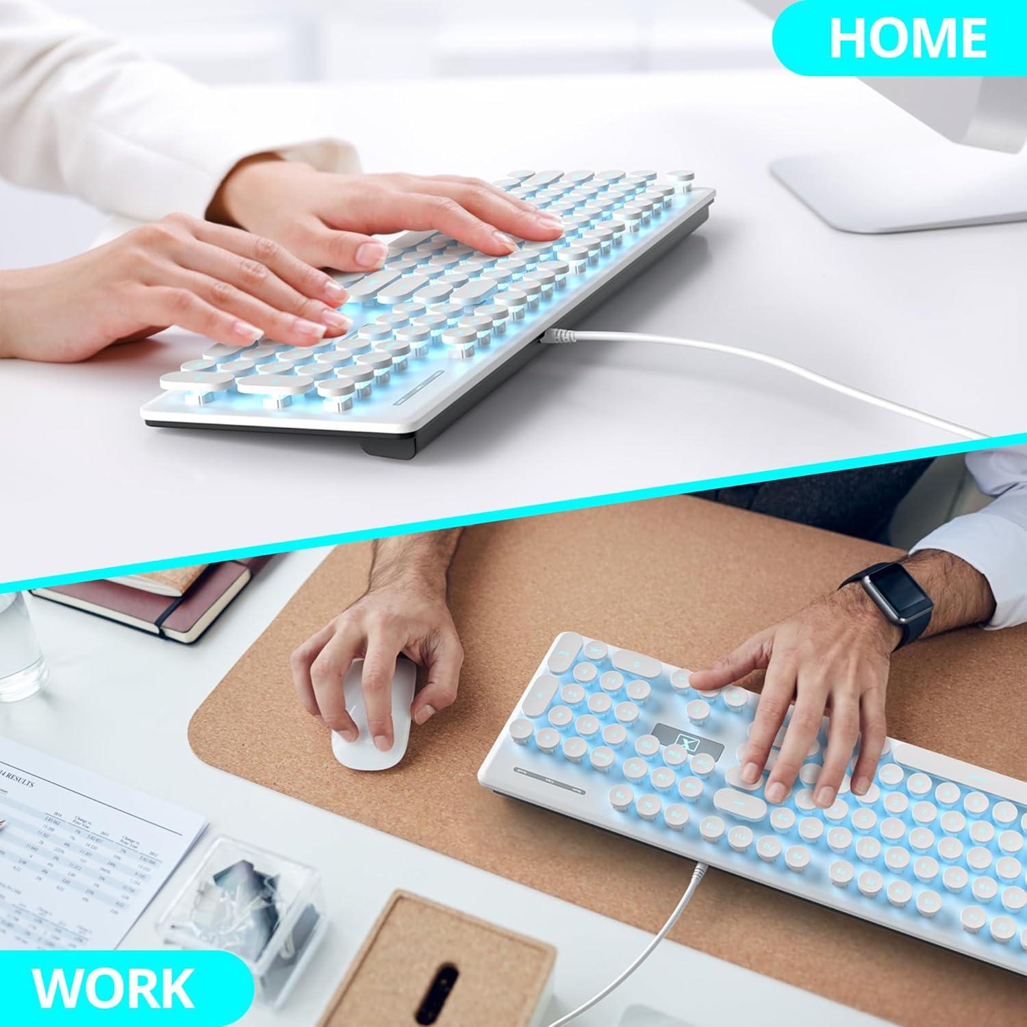 Teclado Retro Iluminado Ussixchare Blanco 104 Teclas USB