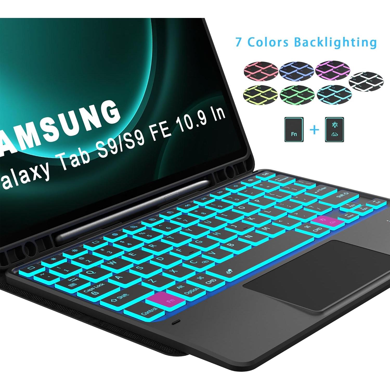 Funda de Teclado Retroiluminado DOMEUN para Samsung Tab S10 Lite/S9 FE