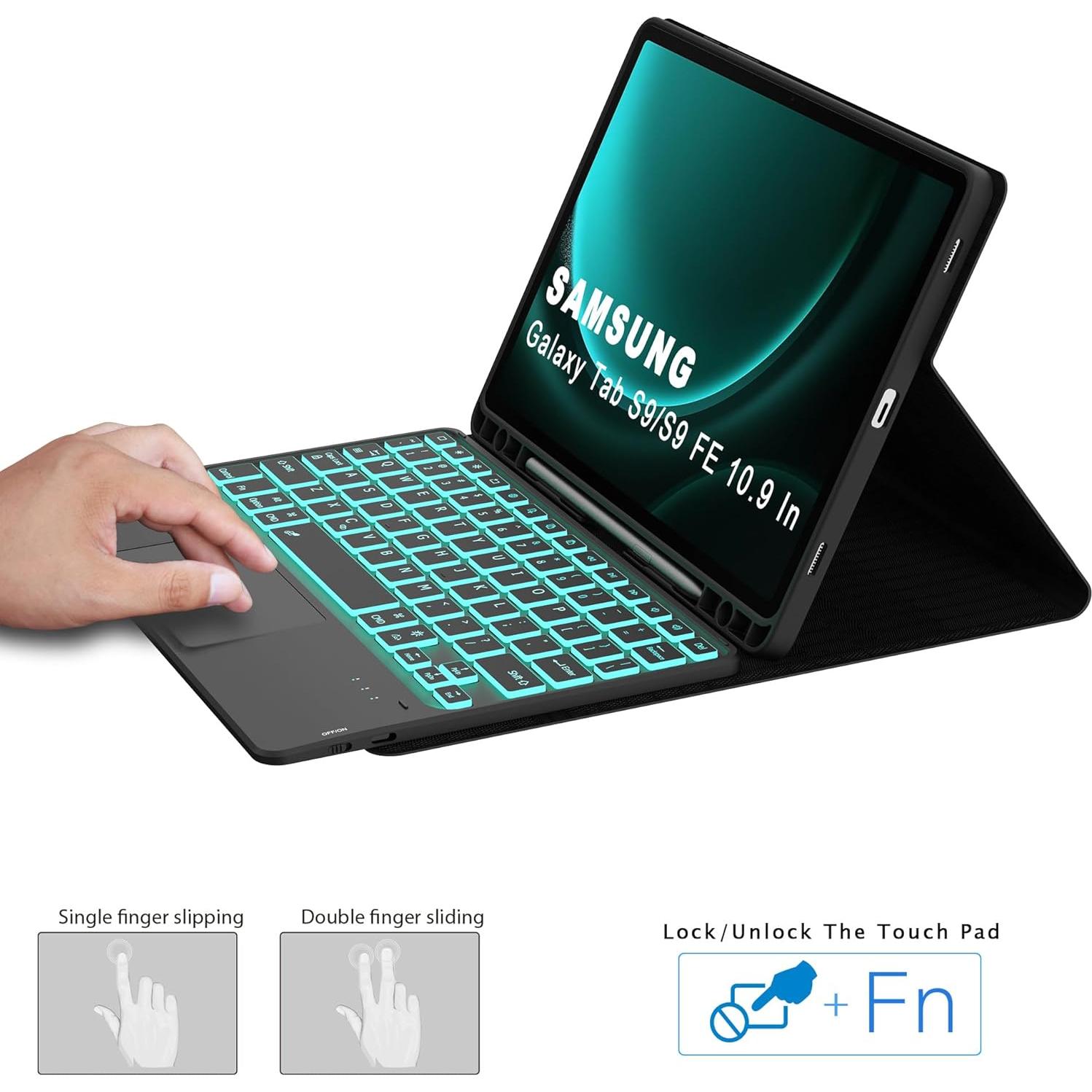 Funda de Teclado Retroiluminado DOMEUN para Samsung Tab S10 Lite/S9 FE