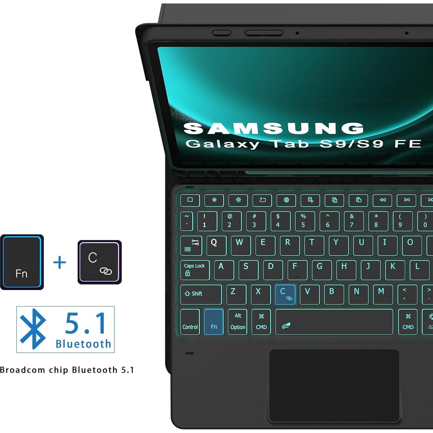 Funda de Teclado Retroiluminado DOMEUN para Samsung Tab S10 Lite/S9 FE