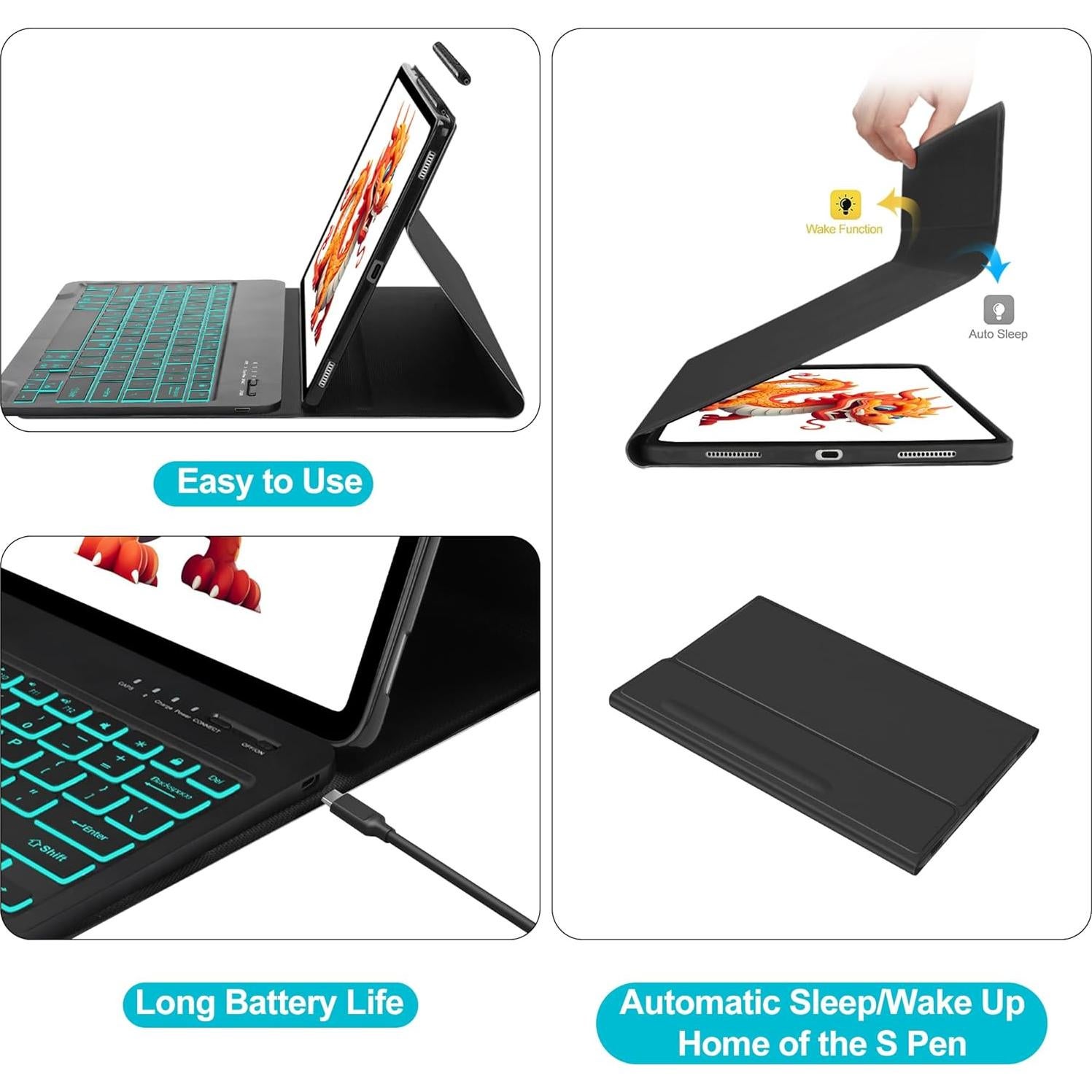 Funda con Teclado Bluetooth para Galaxy Tab S9 FE+ 12.4" - Negro