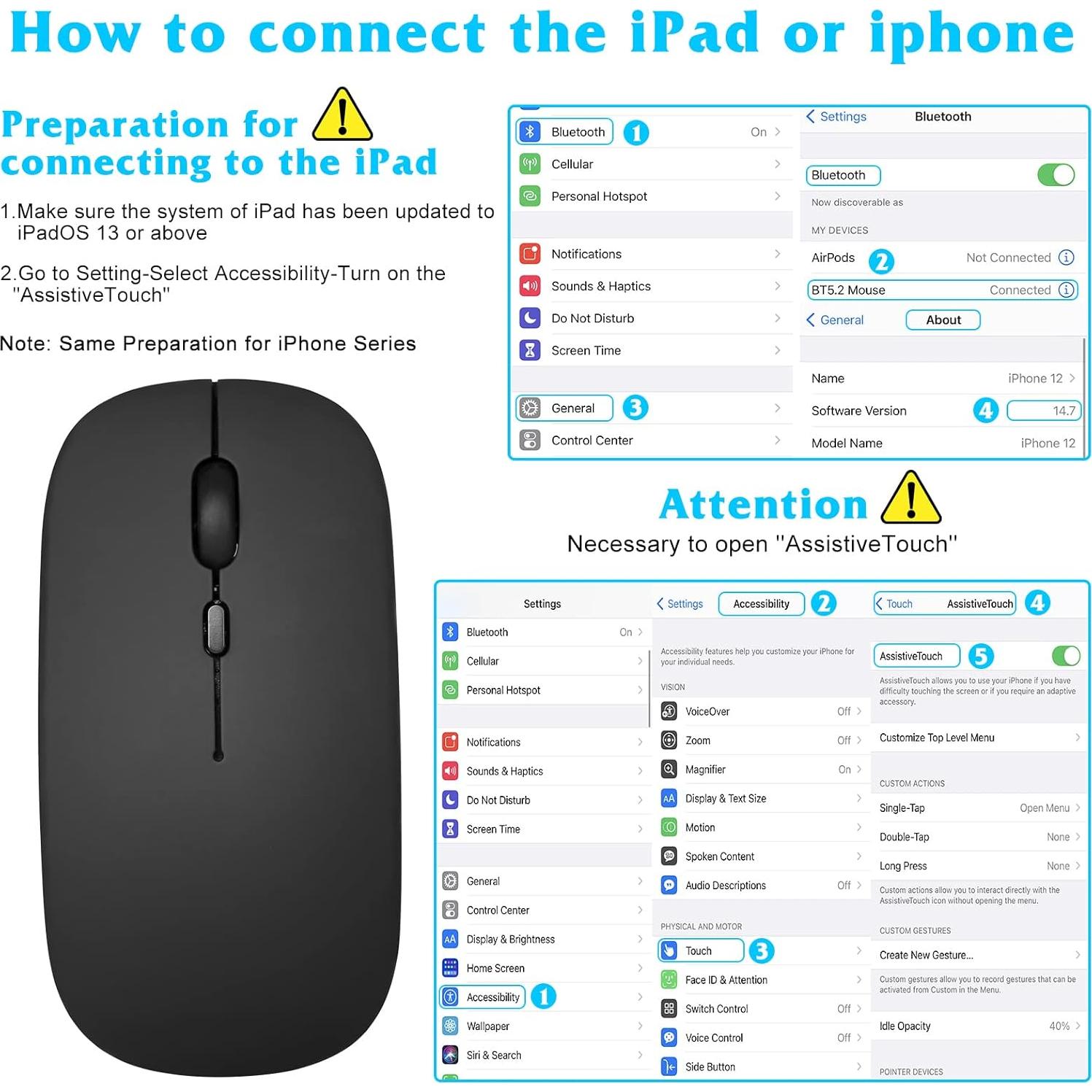 Rechargeable Bluetooth Keyboard and Mouse Combo Ultra Slim Full-Size Keyboard and Ergonomic Mouse for Honor Play 20 and All Bluetooth Enabled Mac/Tablet/iPad/PC/Laptop - Onyx Black