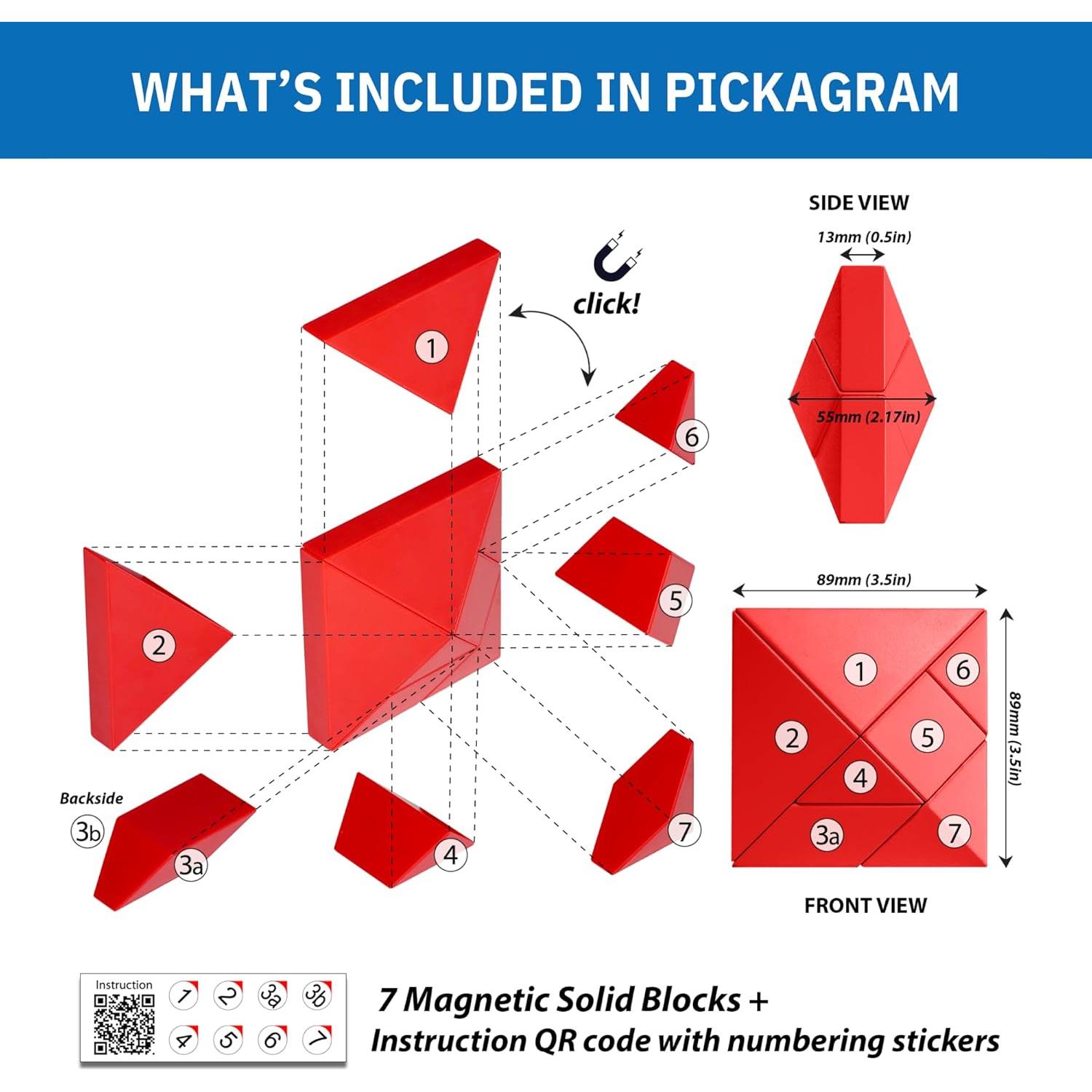 Pickagram Tangram Magnético 3D Naranja para Niños y Adultos