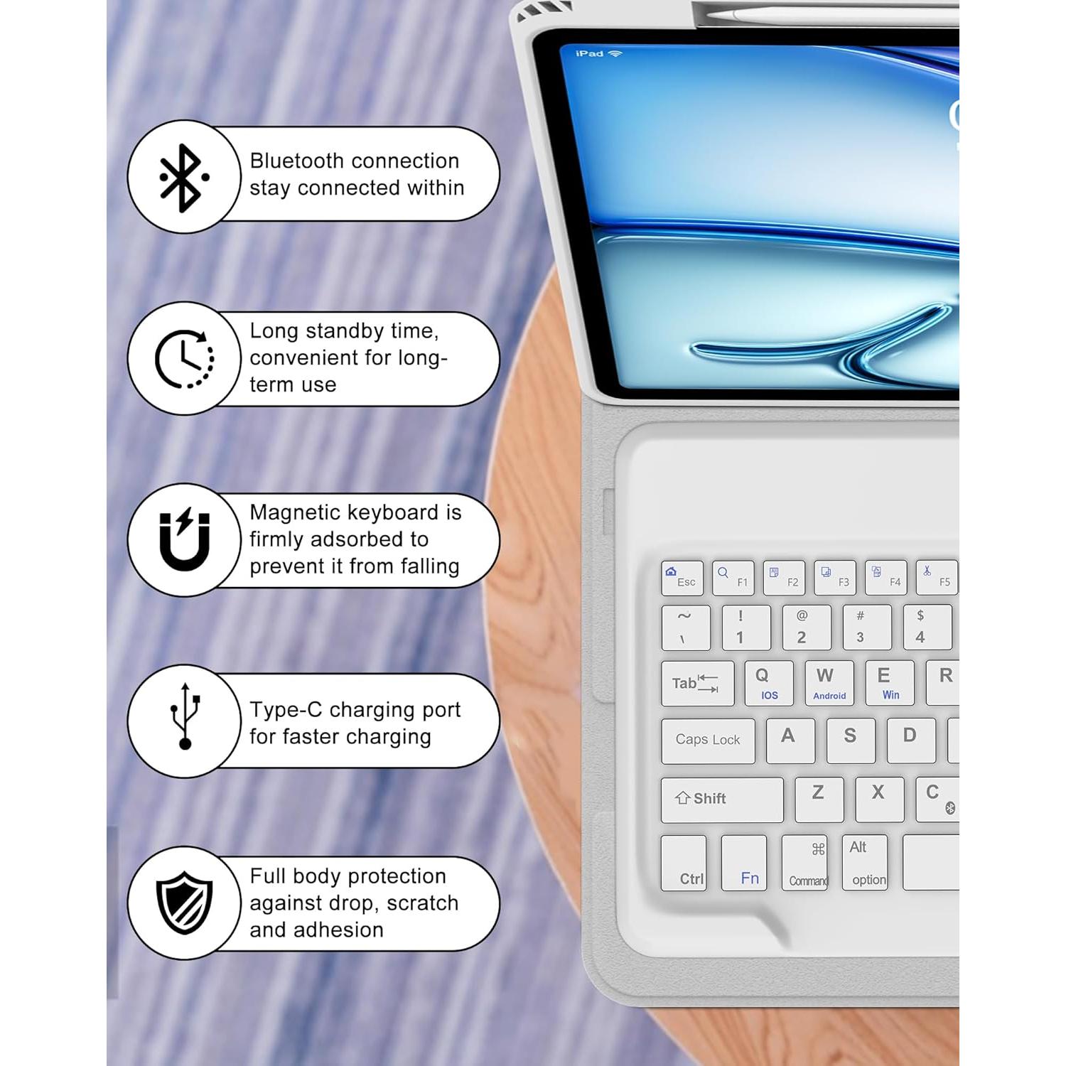 Funda de Teclado FOGARI para iPad Air 13" M2/M3 2024/2025 Gris