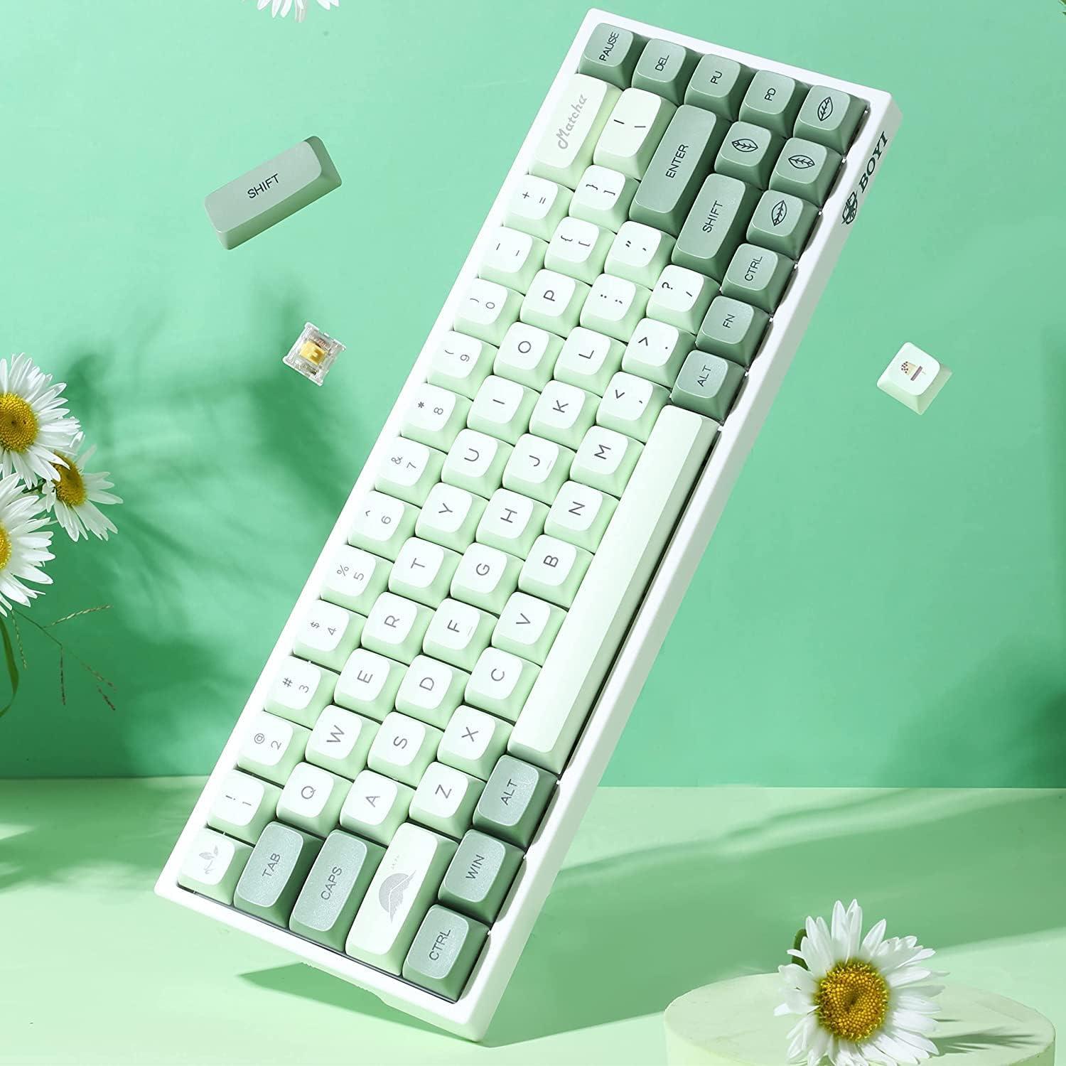 BOYI WK68 65% Tri-Mode RGB Mechanical Keyboard,Gasket Mounted Hot Swappable Bluetooth 5.0/2.4GHz/Type-C Wired Matcha PBT Keycaps Compact Mini Gaming Keyboard(Gateron Red Switch)