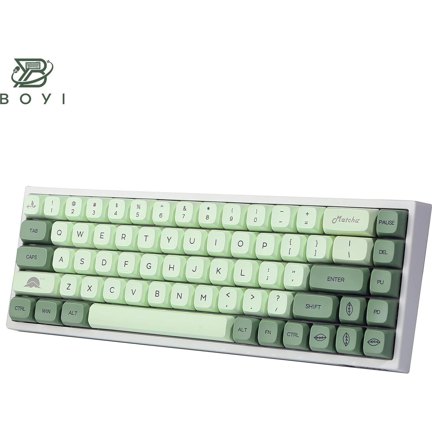 BOYI WK68 65% Tri-Mode RGB Mechanical Keyboard,Gasket Mounted Hot Swappable Bluetooth 5.0/2.4GHz/Type-C Wired Matcha PBT Keycaps Compact Mini Gaming Keyboard(Gateron Red Switch)