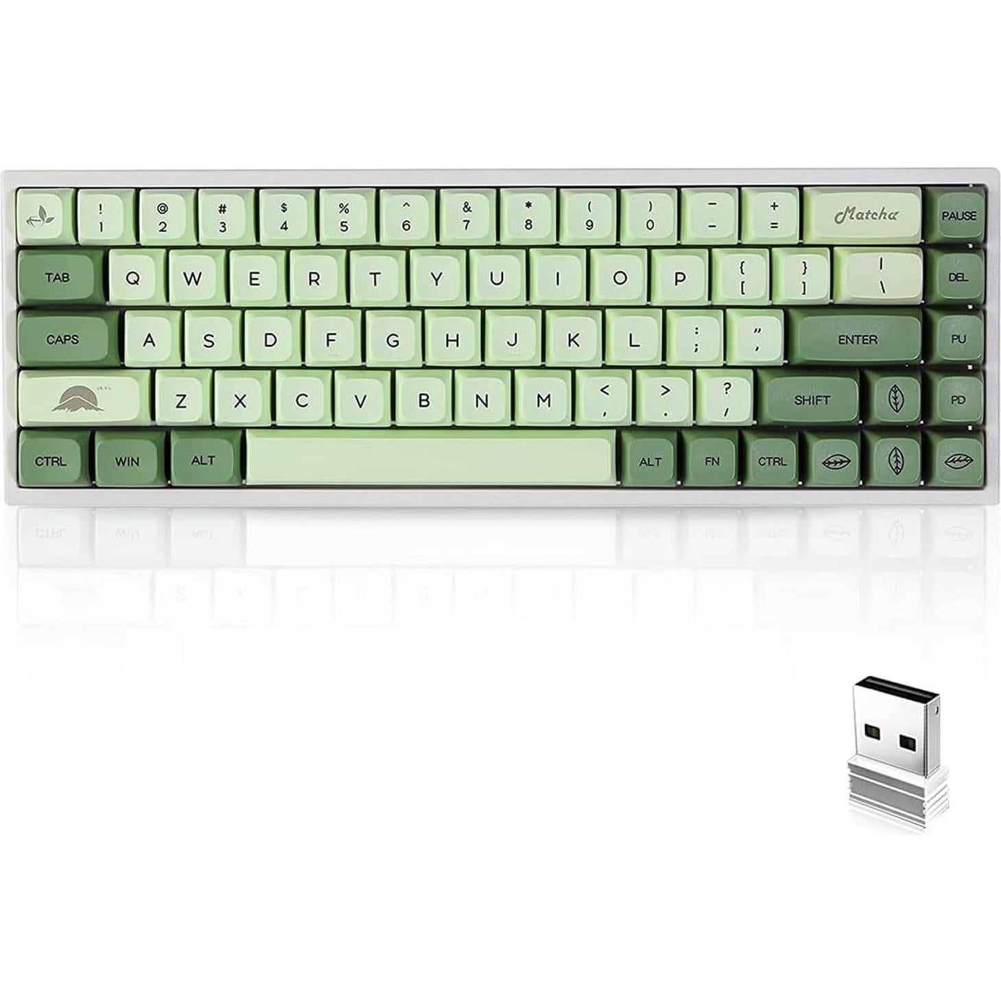 BOYI WK68 65% Tri-Mode RGB Mechanical Keyboard,Gasket Mounted Hot Swappable Bluetooth 5.0/2.4GHz/Type-C Wired Matcha PBT Keycaps Compact Mini Gaming Keyboard(Gateron Red Switch)