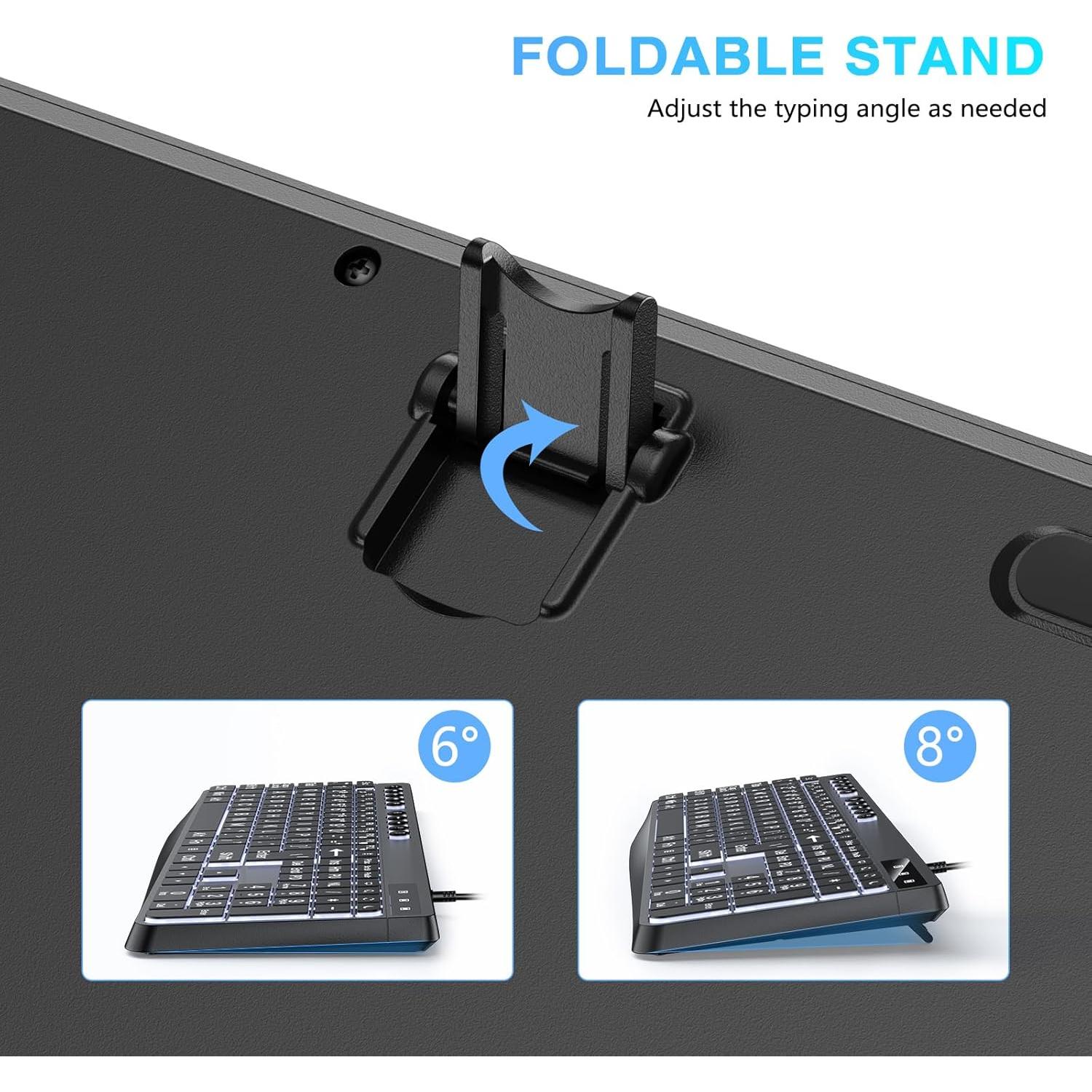 Teclado OMOTON Grande con Cable Type-C y USB, Retroiluminado