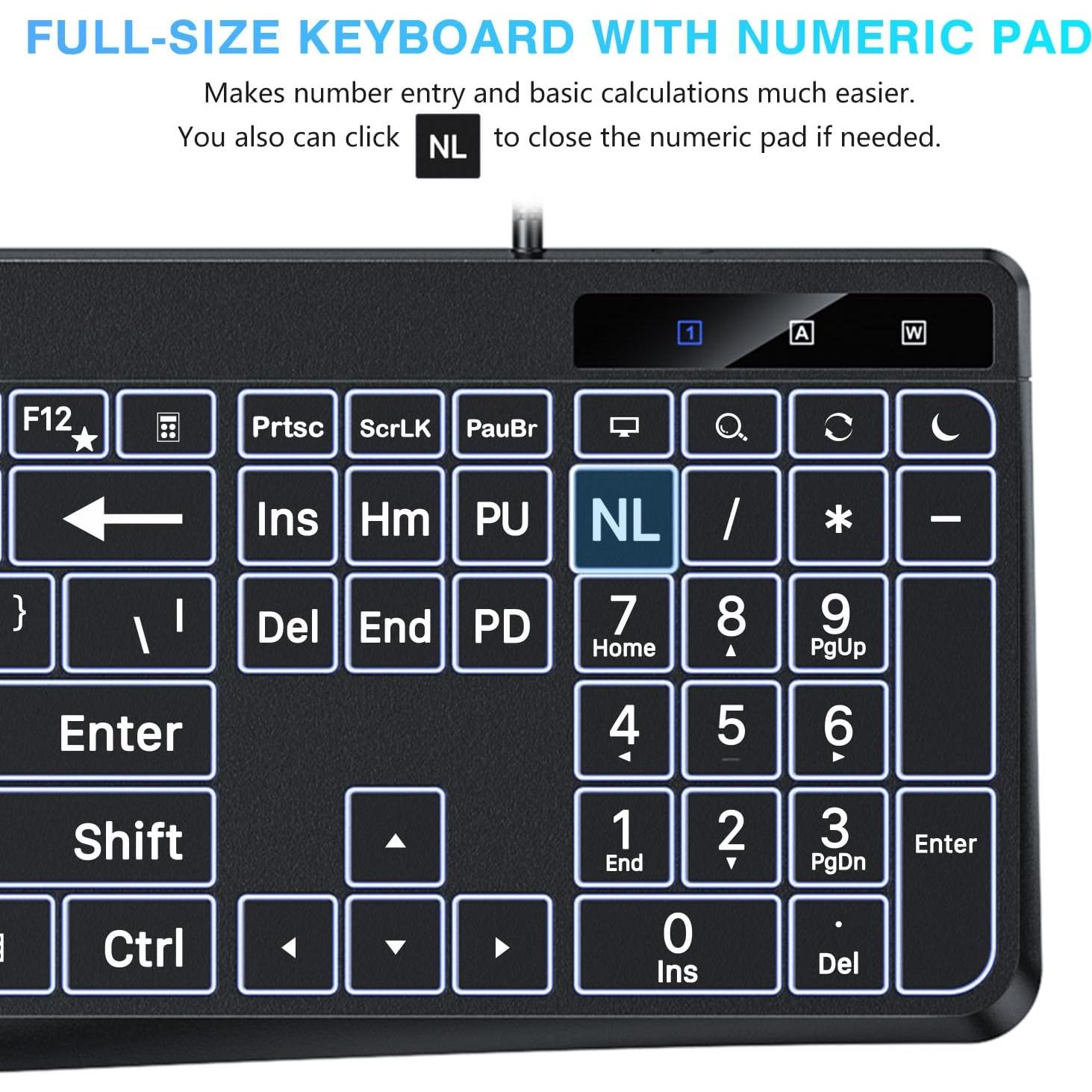 Teclado OMOTON Grande con Cable Type-C y USB, Retroiluminado