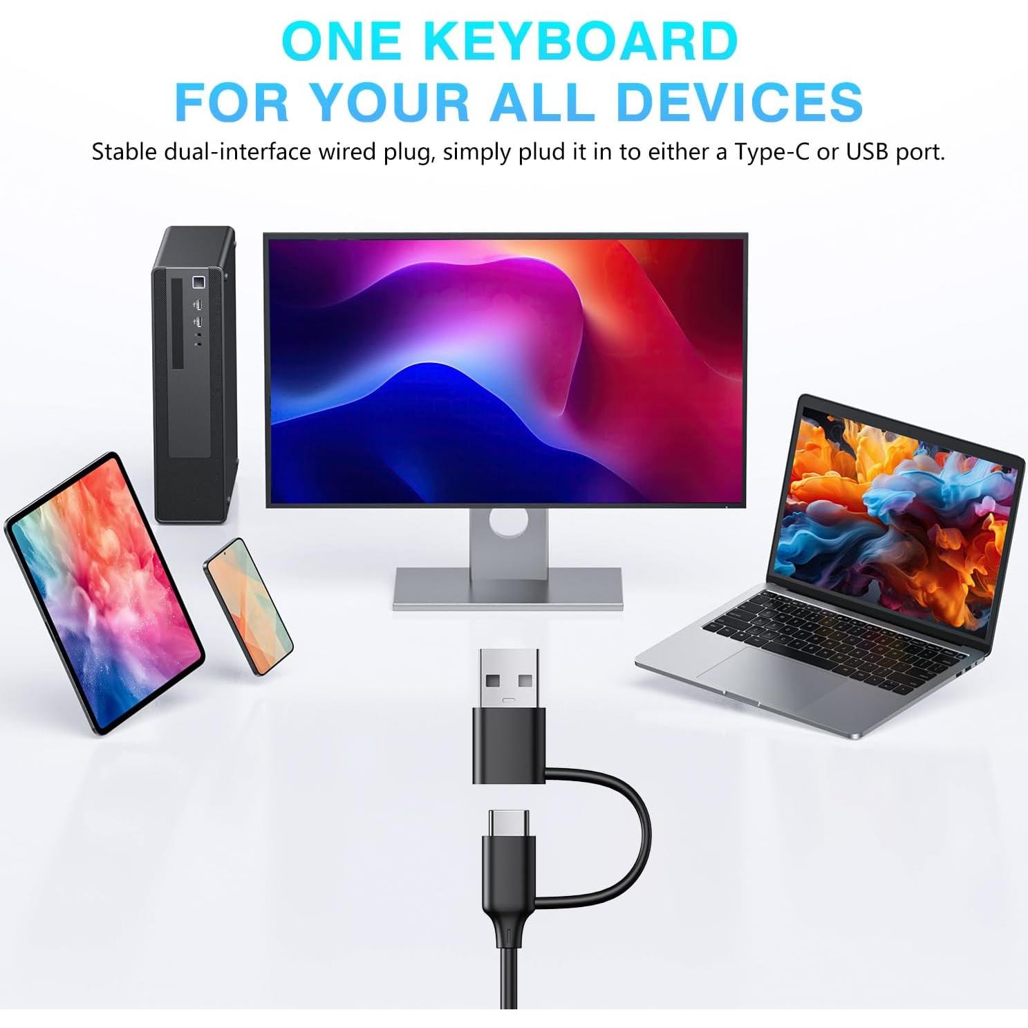 Teclado OMOTON Grande con Cable Type-C y USB, Retroiluminado