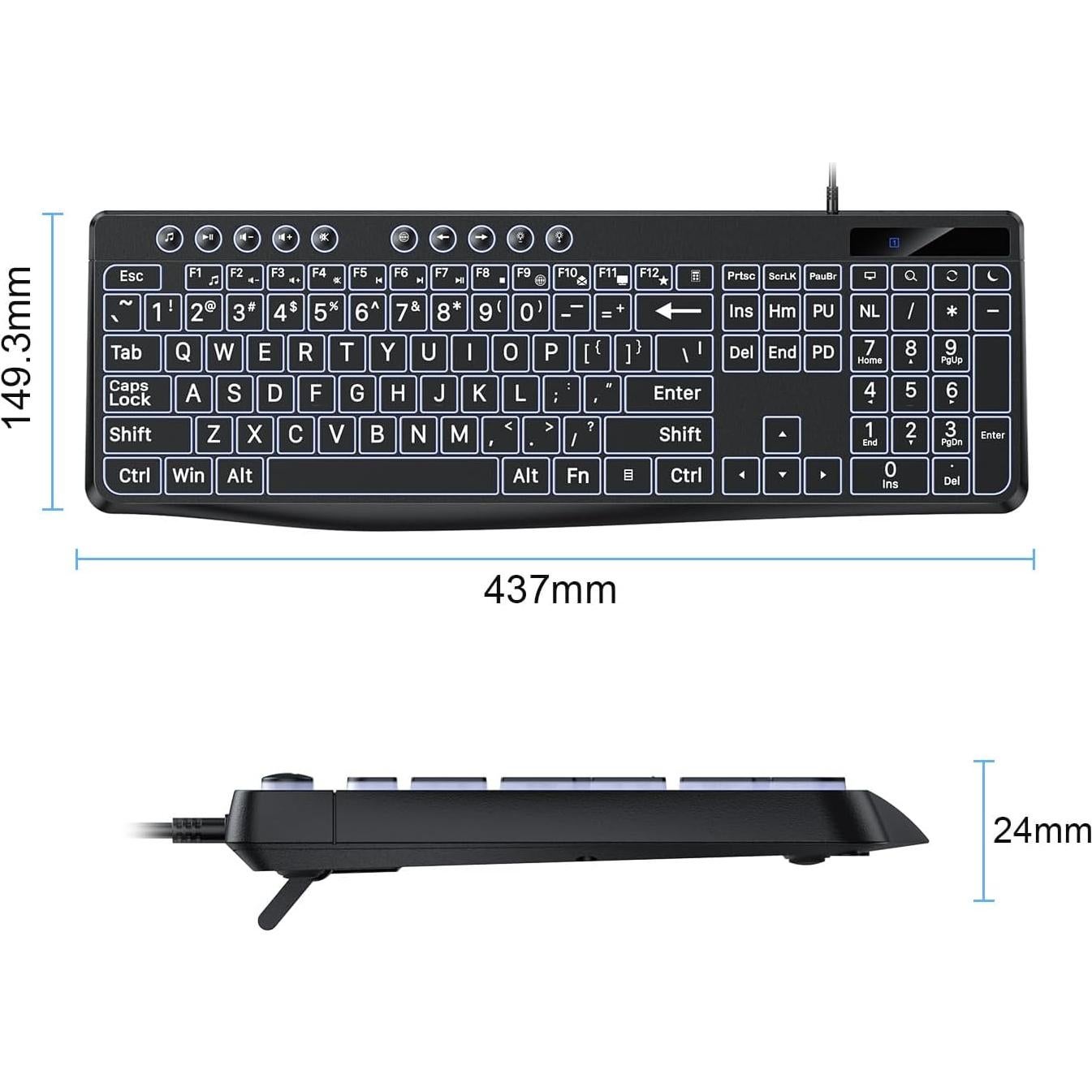 Teclado OMOTON Grande con Cable Type-C y USB, Retroiluminado