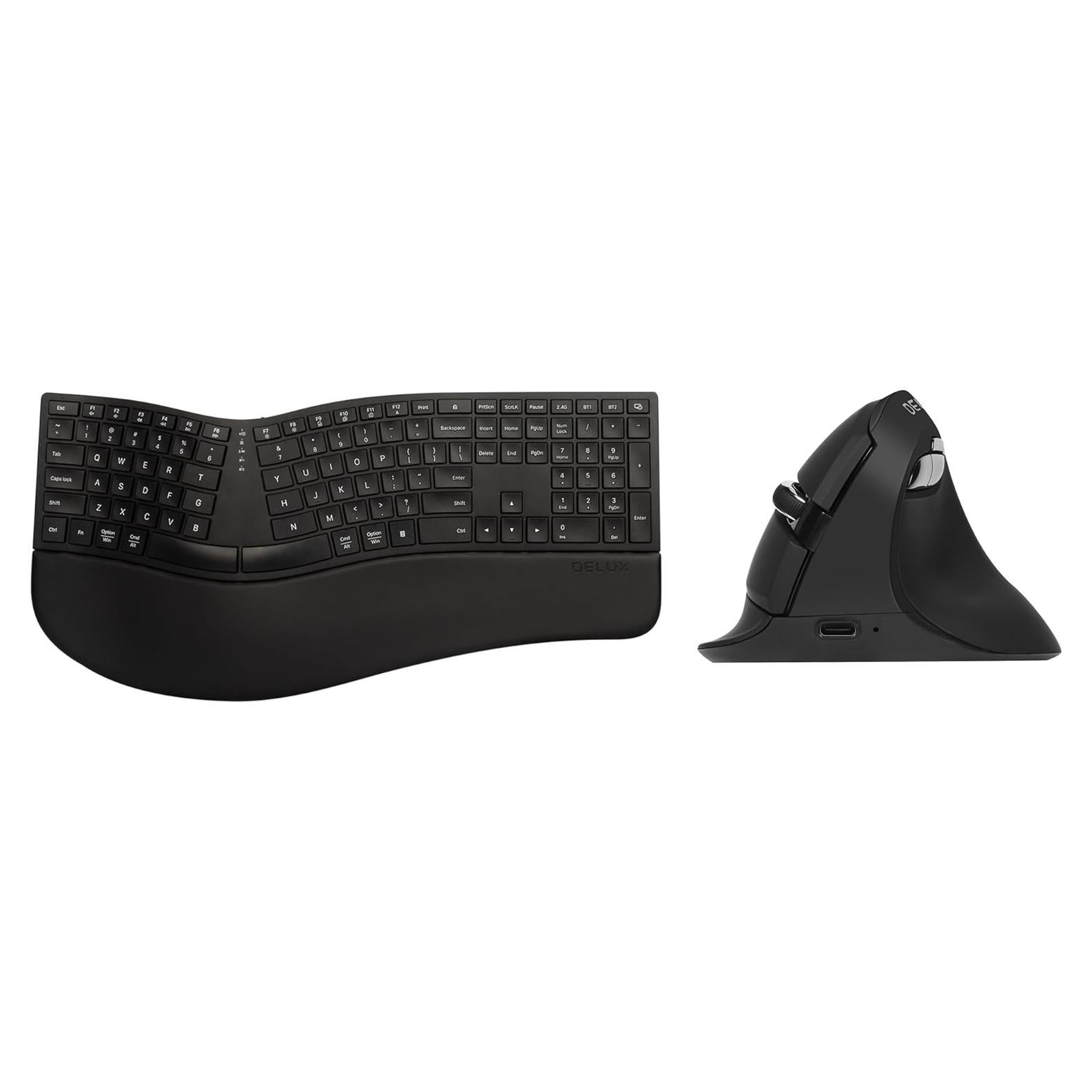 Combo Teclado Ergonómico Inalámbrico DeLUX y Ratón Vertical