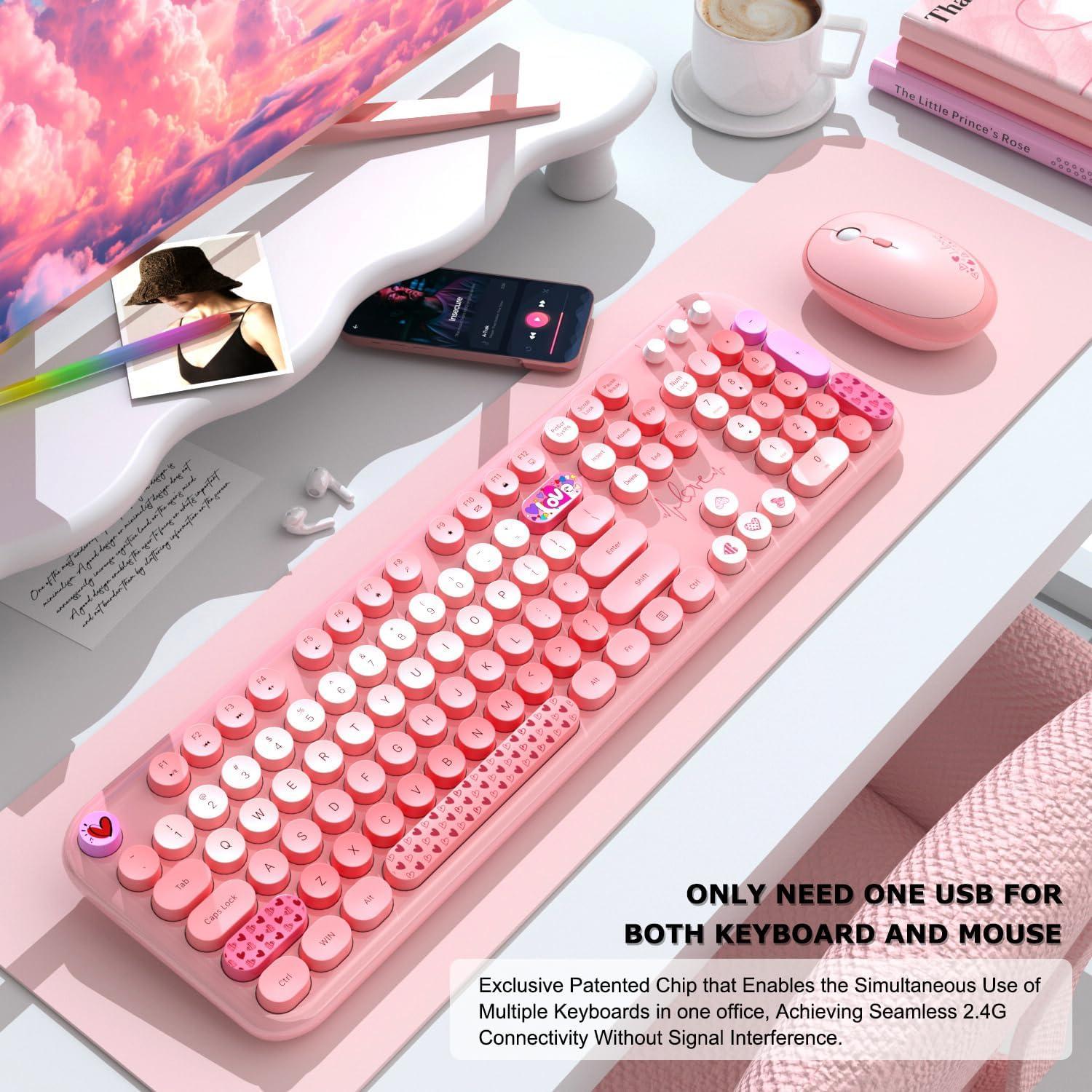 Combo Teclado y Ratón Inalámbricos LgnitionKeys Rosa 104 Teclas