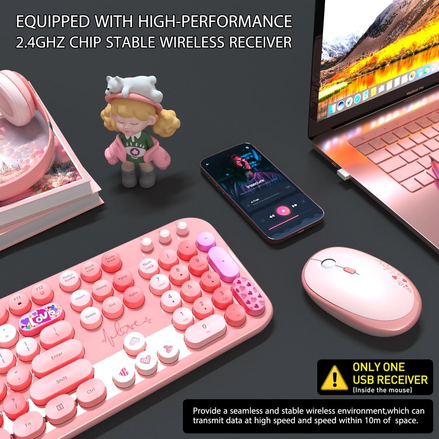 Combo Teclado y Ratón Inalámbricos LgnitionKeys Rosa 104 Teclas