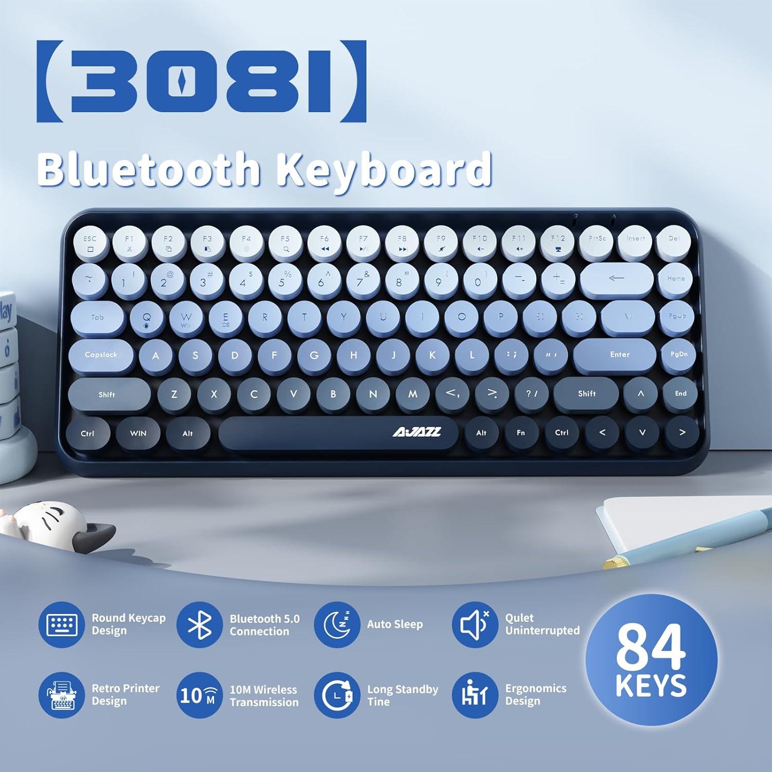 Teclado Inalámbrico Bluetooth FELICON 308i Retro Azul 84 Teclas
