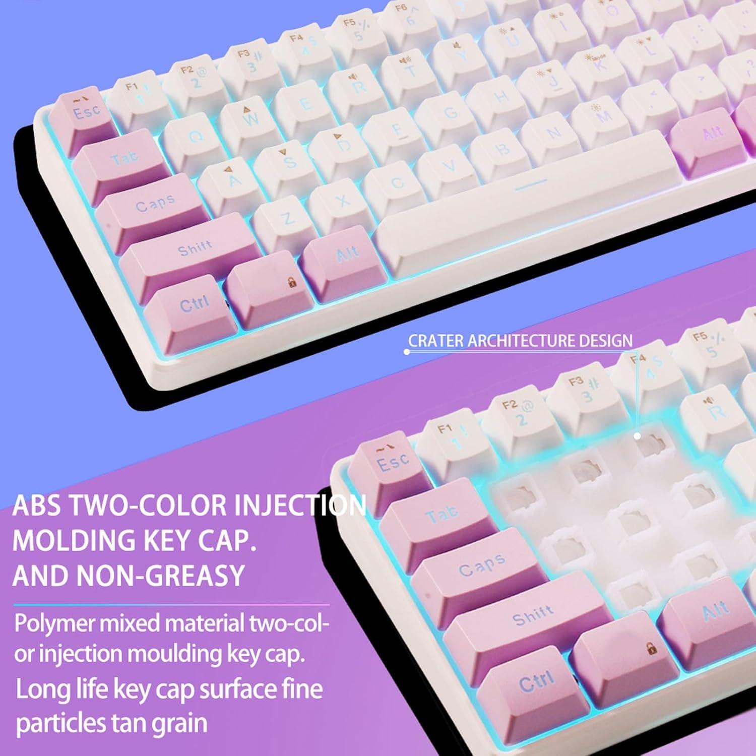 Teclado Gaming Compacto Dioche 60% RGB 61 Teclas USB Rosa Blanco
