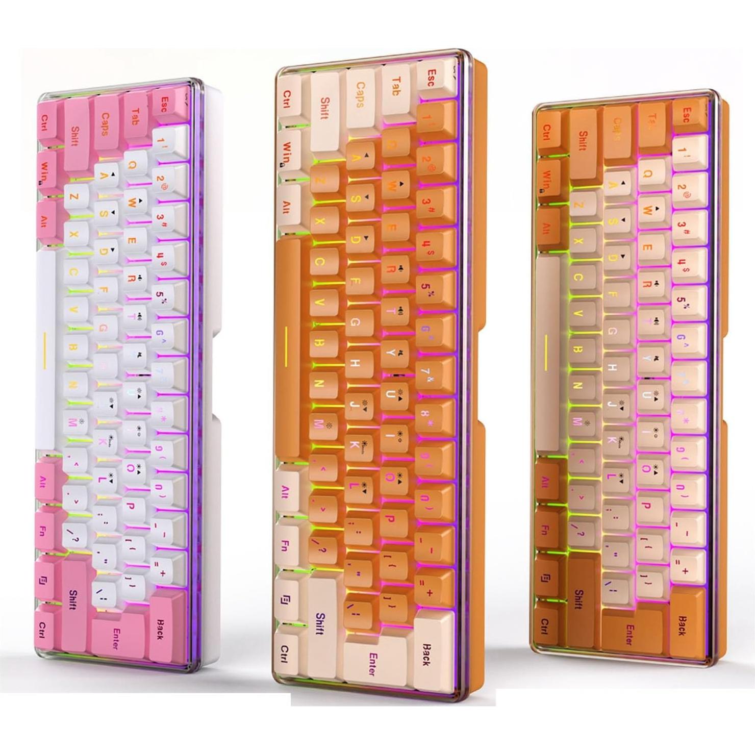 Teclado Gaming Compacto Dioche 60% RGB 61 Teclas USB Rosa Blanco