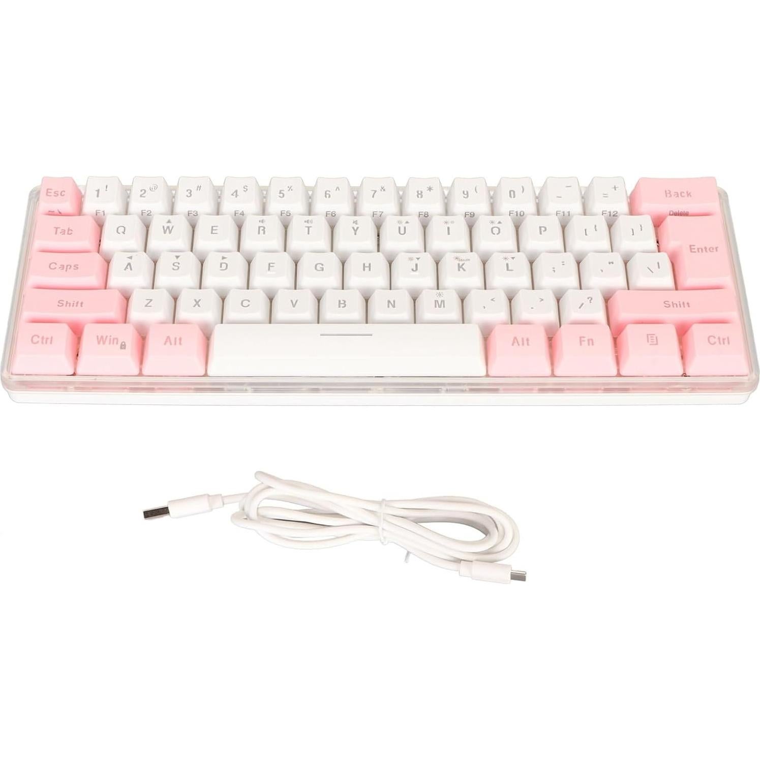 Teclado Gaming Compacto Dioche 60% RGB 61 Teclas USB Rosa Blanco