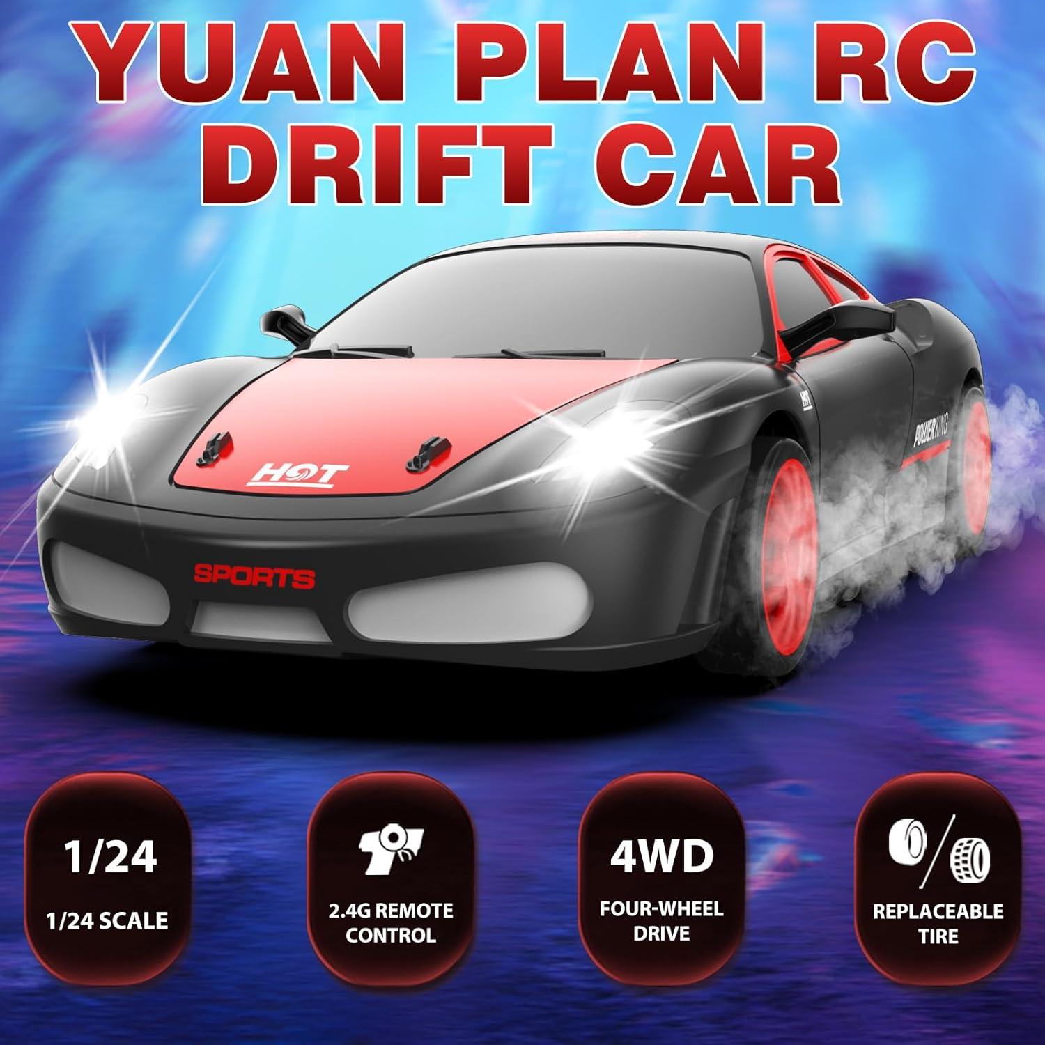 Coche RC de Deriva YUAN PLAN 1:24 4WD Recargable Negro