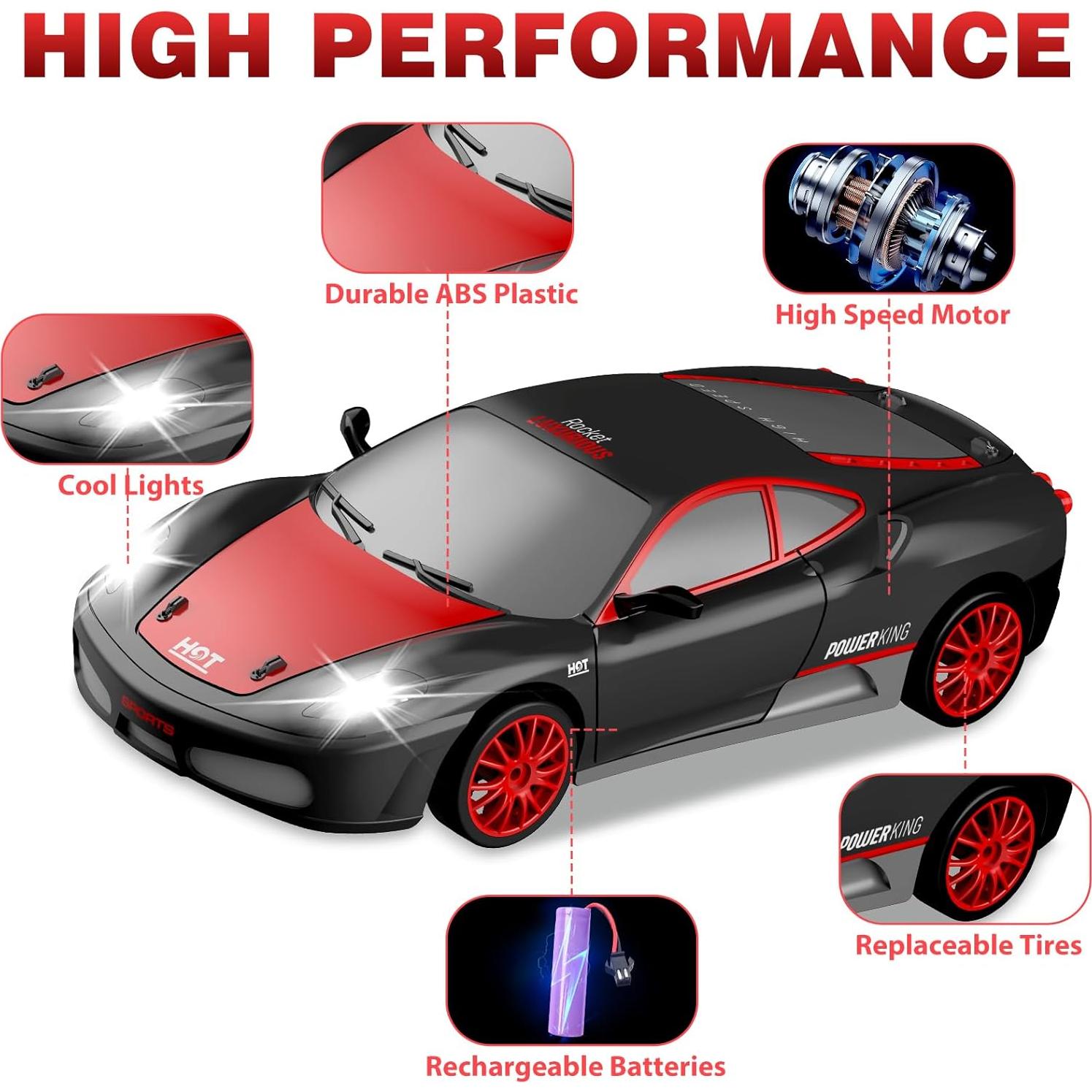 Coche RC de Deriva YUAN PLAN 1:24 4WD Recargable Negro