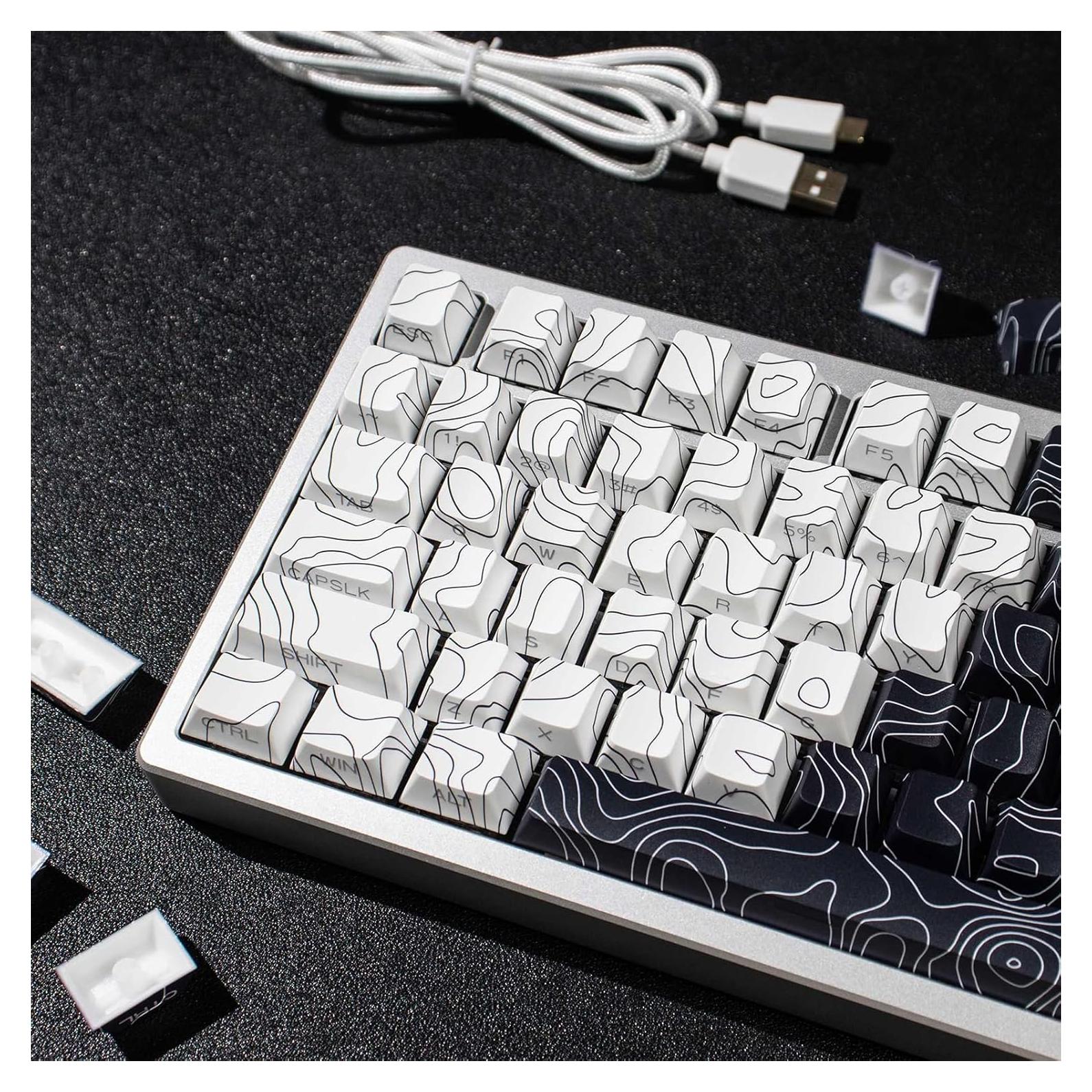 Juego de Teclas PBT Dye Sub 131 Teclas Cherry Negro Blanco
