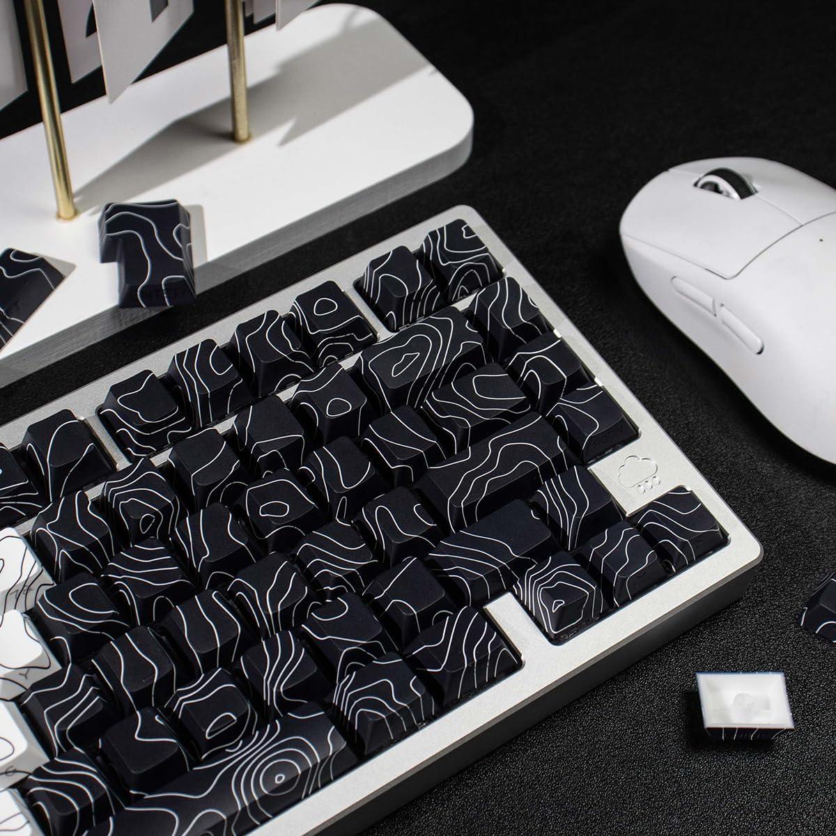 Juego de Teclas PBT Dye Sub 131 Teclas Cherry Negro Blanco