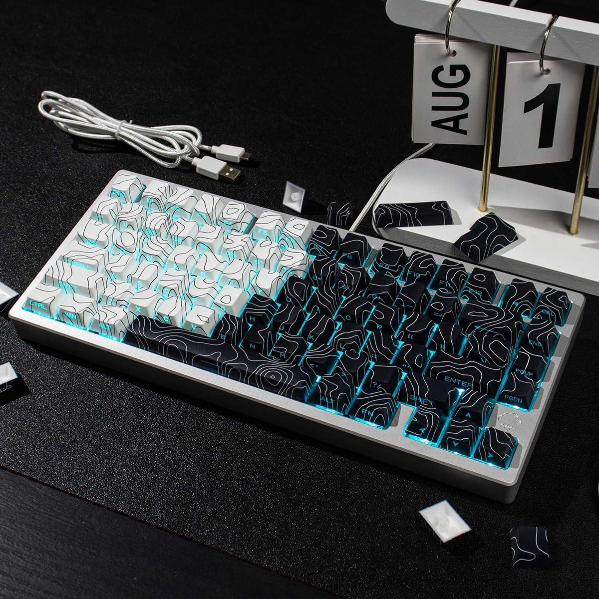 Juego de Teclas PBT Dye Sub 131 Teclas Cherry Negro Blanco