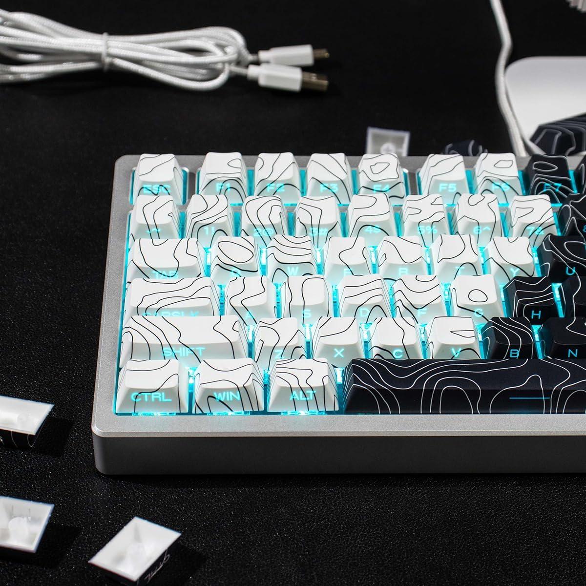 Juego de Teclas PBT Dye Sub 131 Teclas Cherry Negro Blanco