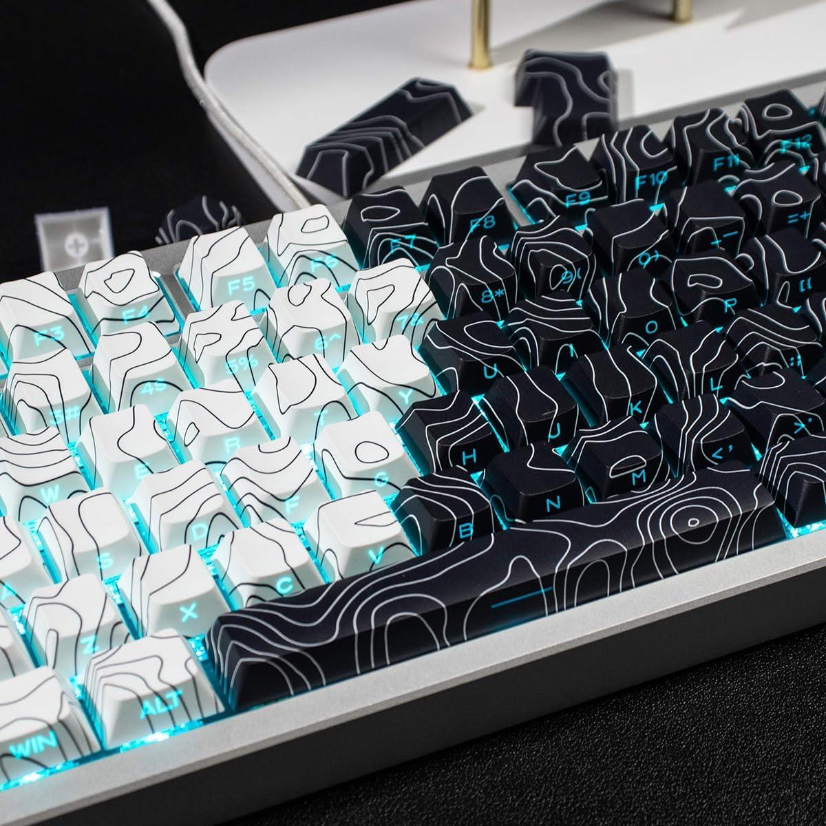 Juego de Teclas PBT Dye Sub 131 Teclas Cherry Negro Blanco